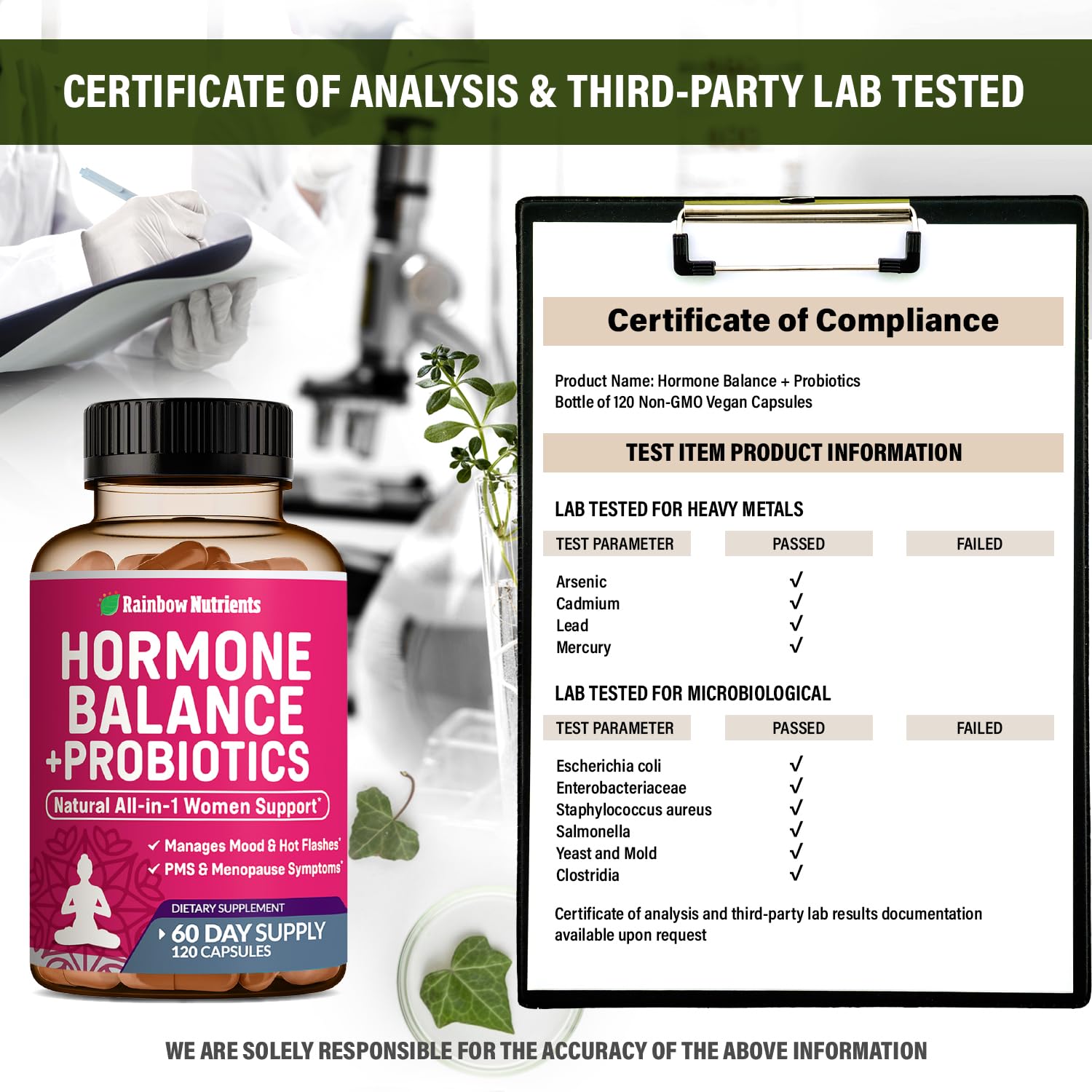 Hormone Balance + Probiotics for Women- Natural Menopause Relief, Weight Management, Bloating, Hot Flashes, PMS | Organic Maca, Chasteberry, Dong Quai & Black Cohosh | Non GMO |120 V Capsules - Medaid International