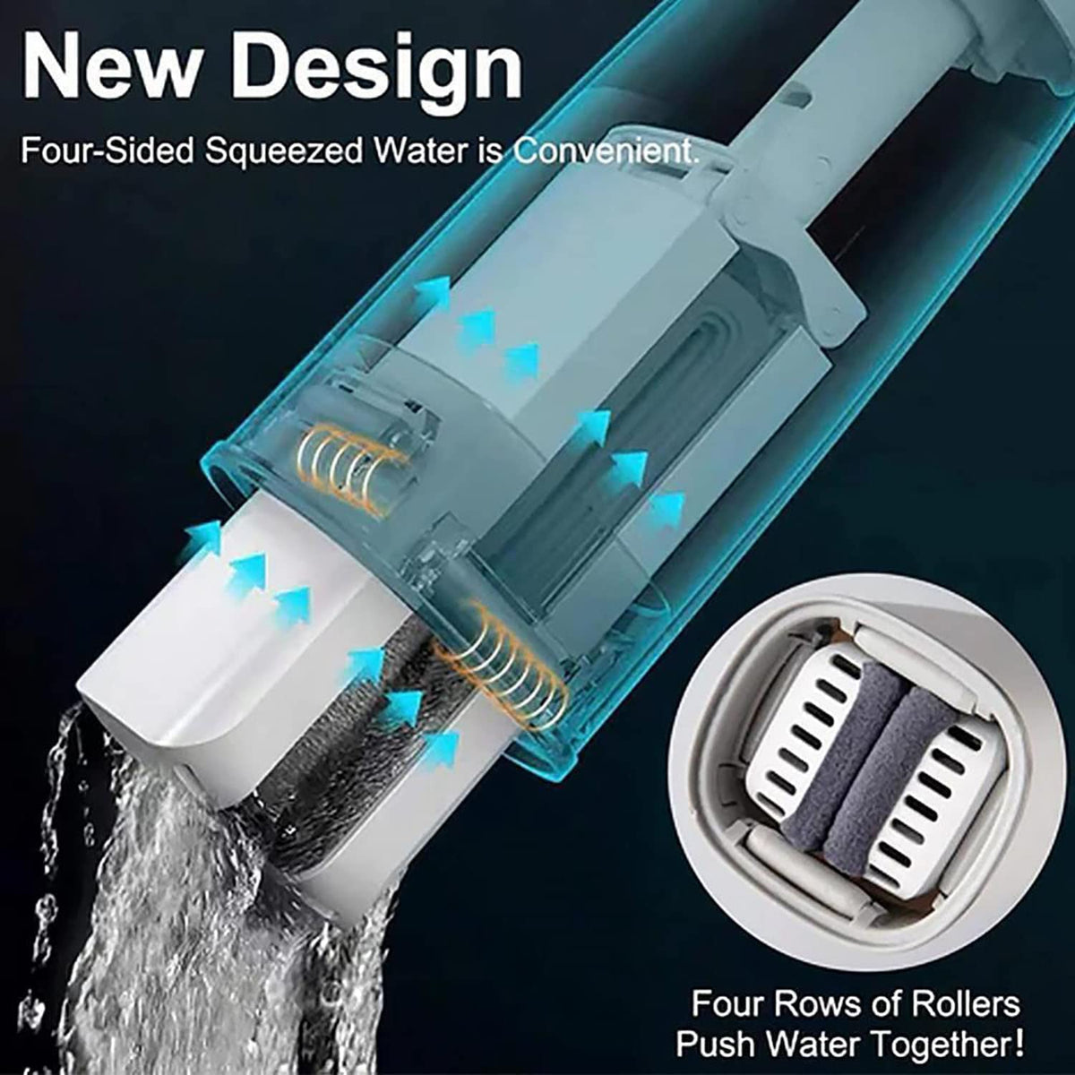 KASTWAVE Portable Mini Mop, Hand-Free Squeeze Mop, Wash-Free Strong Absorbent for Bathroom and Kitchens