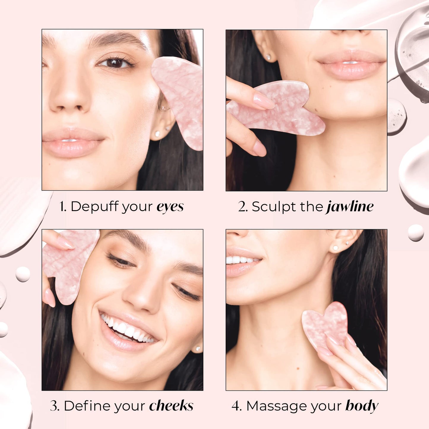 PLANTIFIQUE Rose Quartz Gua Sha Tool – Anti-Aging Face Massager & Jawline Shaper for Skincare Routine – Facial Massage & Skin Care Gift - Medaid International