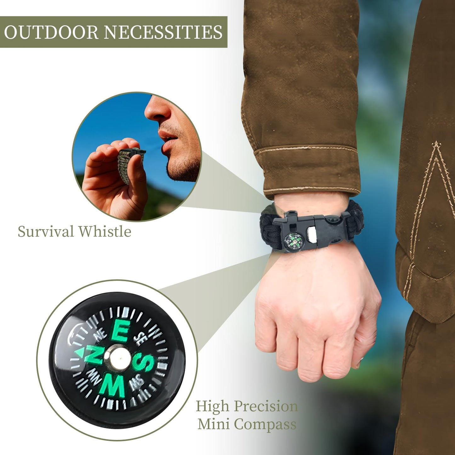BOSOIRSOU Survival Bracelets 4-Pack | 5-in-1 Paracord Bracelet Set with Fire Starter, Compass & Whistle | Emergency Outdoor Gear for Camping, Hiking