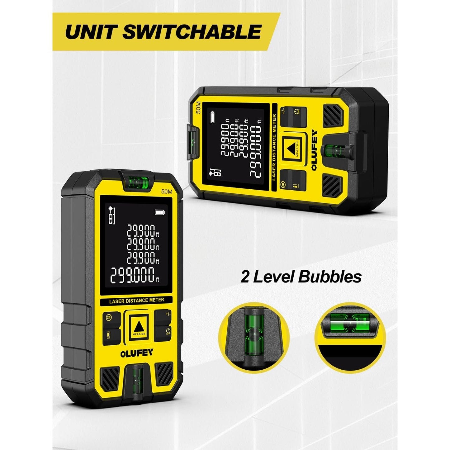 OLUFEY Laser Measure,Laser Distance Meter Device IP54 Portable Digital Measure Tool Range Finder with Bubble Levels and LCD Backlit - Medaid International