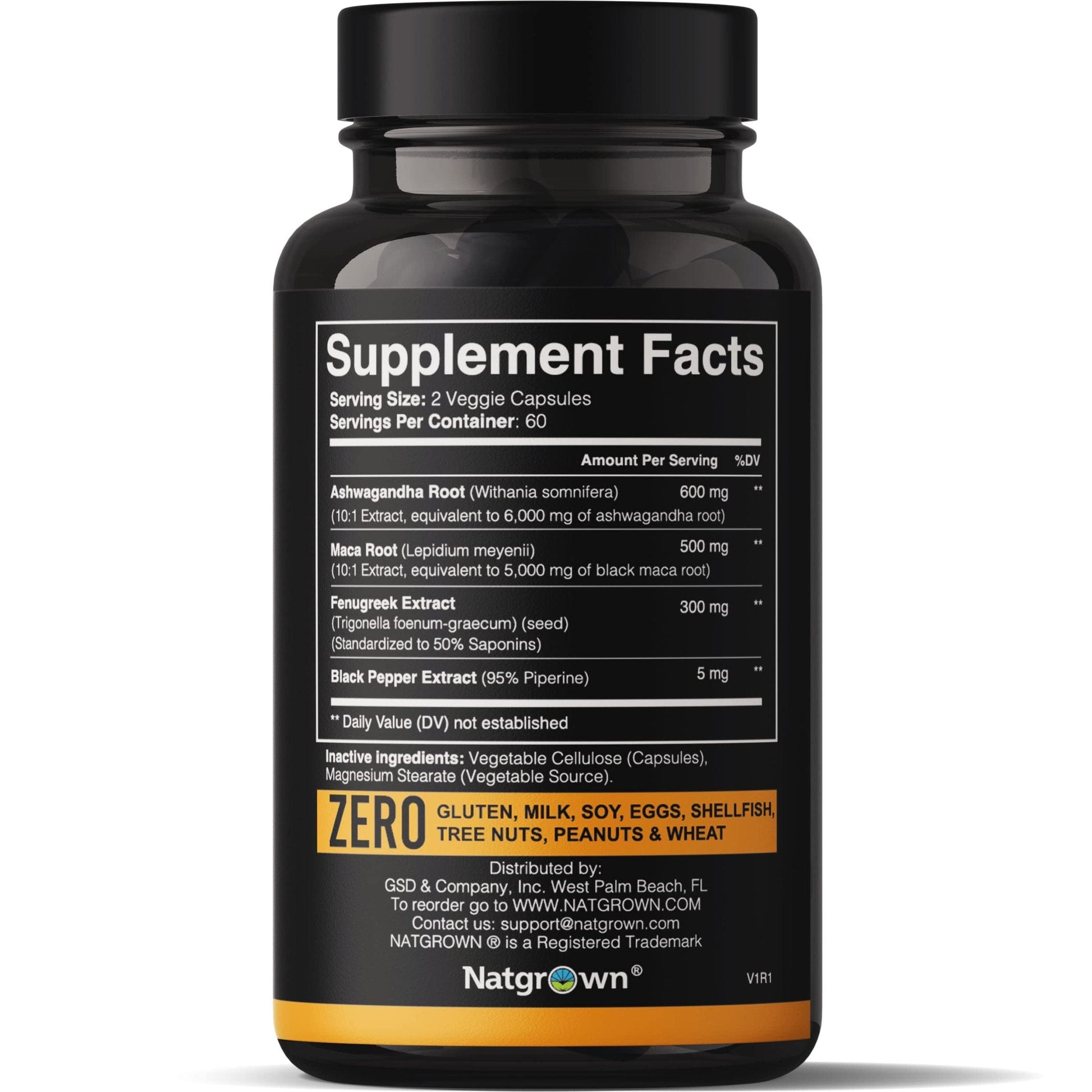 Natgrown Ashwagandha Maca Root Fenugreek Extract Capsules Supplement for Men & Women - Vegan Pills - (120 Count) - Medaid International
