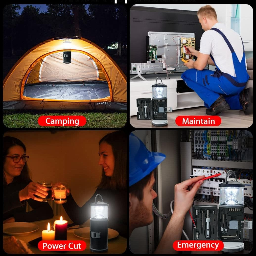BIGTREE 2 in 1 LED Camping Tool Torch with Screwdriver Set 17 Pieces Tool Household Outdoor Emergency Light Bright Portable Lamp Hardware Tool Set (Camping Light)