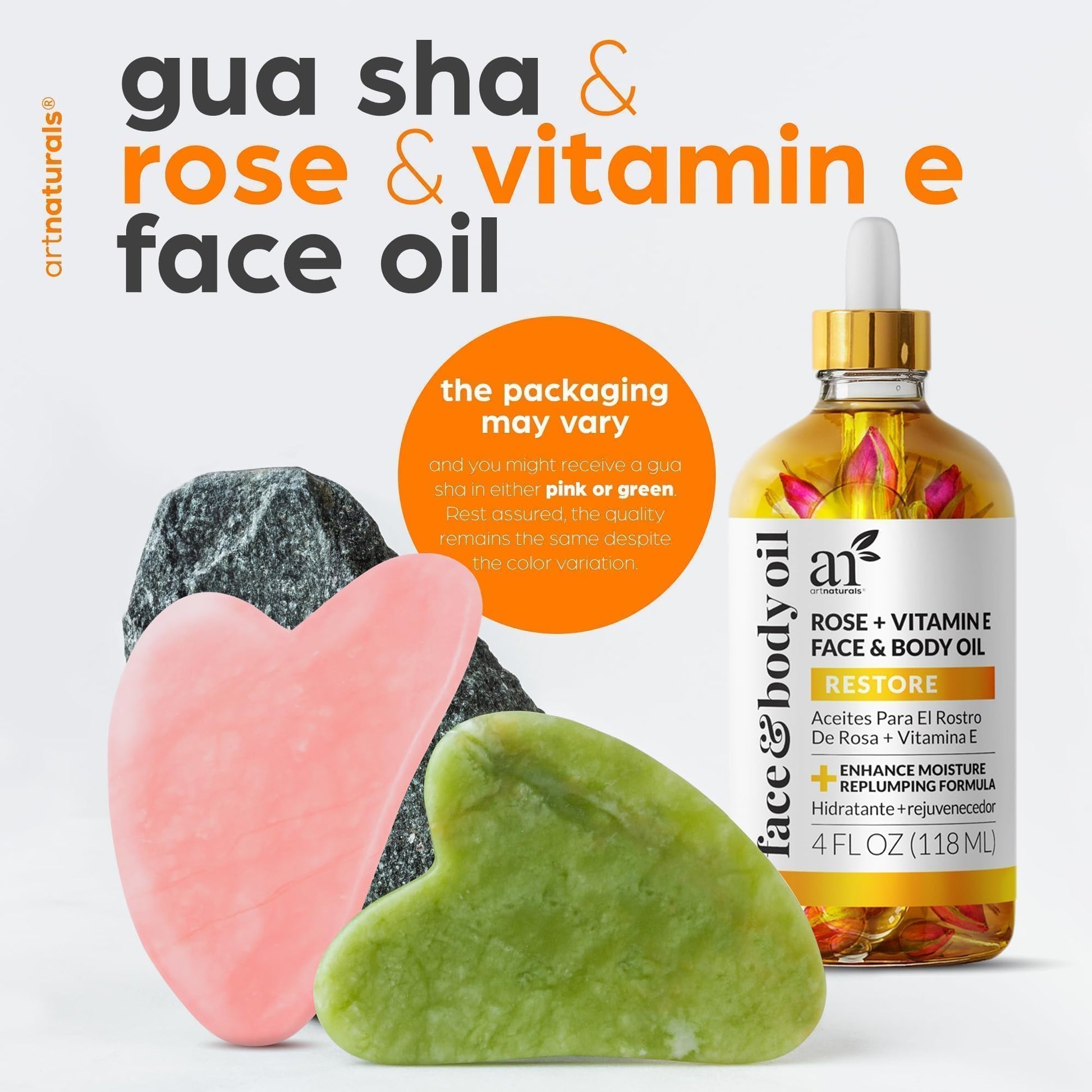 ArtNaturals Face & Body Vitamin E Bio Oil 4.0oz + Gua Sha Facial Tools Set - Organic Moisturizer Skincare for Scars, Stretch Mark, Cellulite & Nails - Great Massage oil for Massaging Joint & Muscle - Medaid International