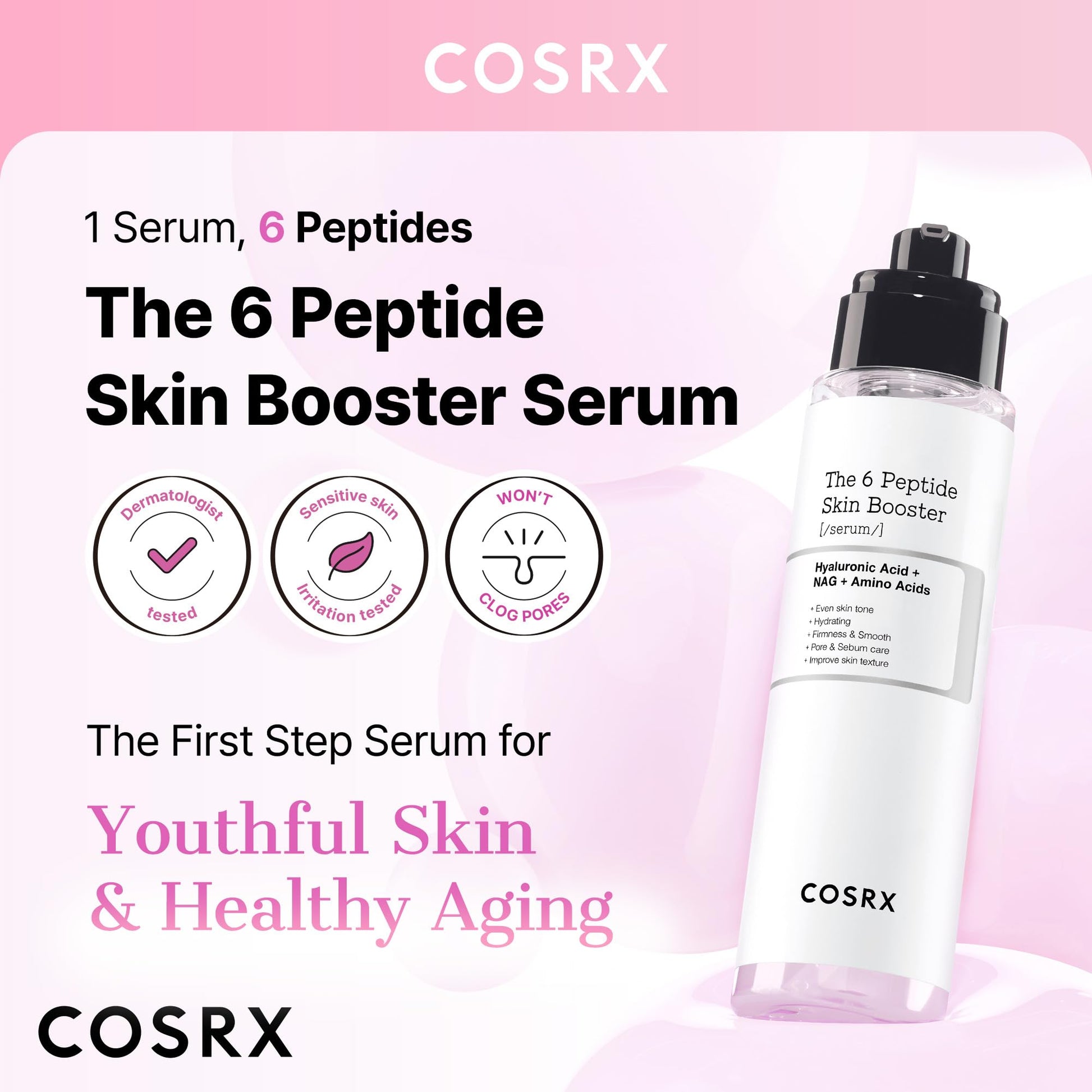COSRX 6X Peptide Collagen Booster Toner Serum with Copper Peptides, Niacinamide & Hyaluronic Acid Skin Renewal Boosting Facial Essence for All Skin Types, Korean Skin Care, 150mL/5.07 Fl.Oz - Medaid International