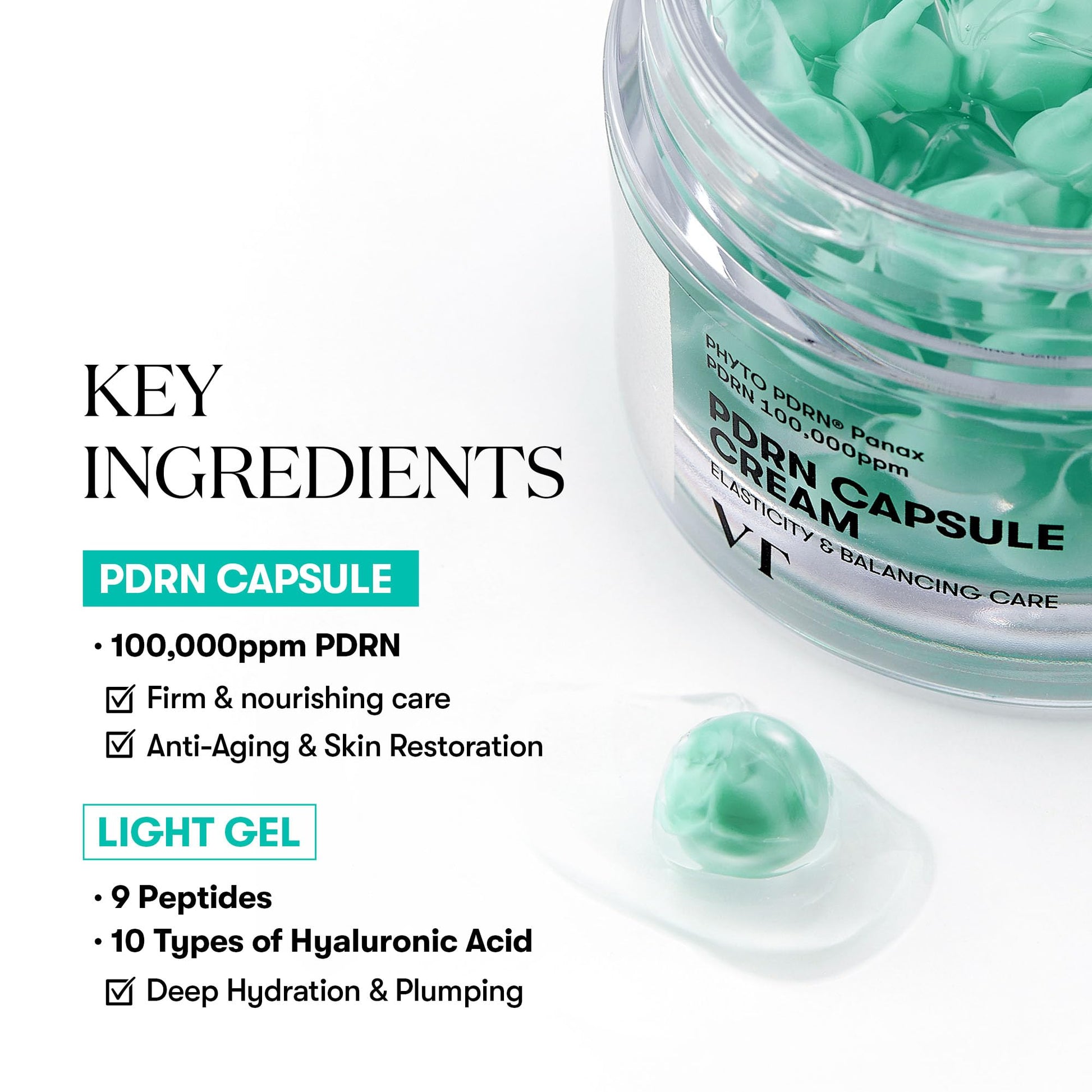 VT COSMETICS PDRN Capsule Cream 100, Hydrating Face Moisturizer with 100,000ppm PDRN, Hyaluronic Acid, 9 Peptides, Firming & Plumping Nourishing Cream, Korean Skin Care (1.69 fl. oz.) - Medaid International