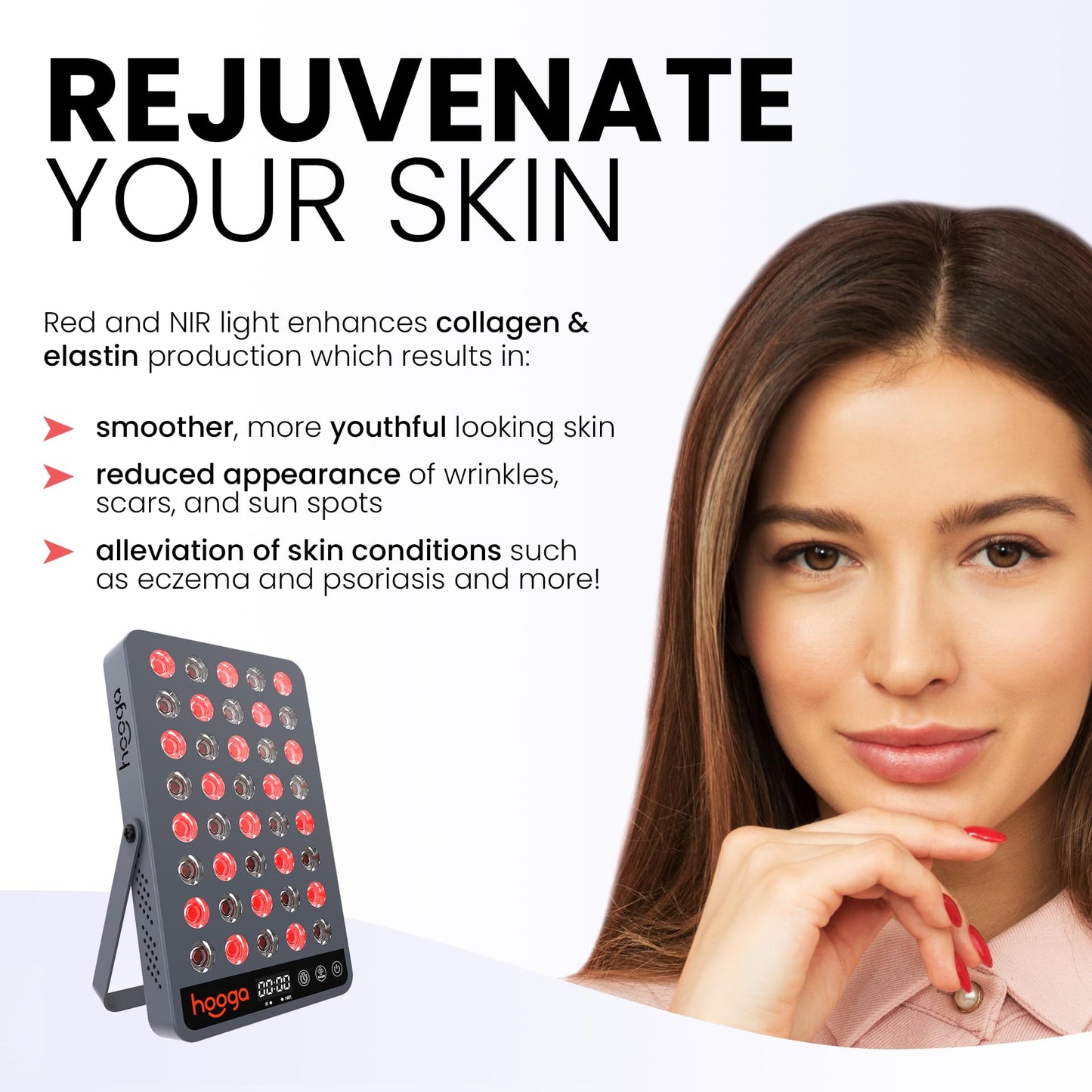 Hooga Red Light Therapy, 660nm 850nm Near Infrared Light Therapy with Timer, Built in Stand, Clinical Grade High Power Output for Skin Health, Pain Relief, Muscle Recovery, Performance. HG200 - Medaid International