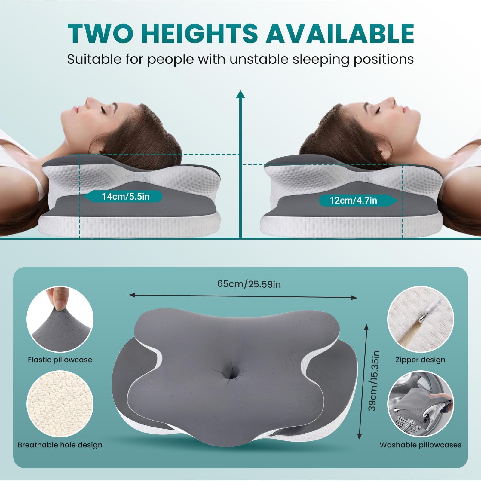 JINXIA Cervical Neck Pillow for Neck and Shoulder, Odorless Memory Foam Pillow with Soft Silk Cover, Ergonomic Orthopedic Neck Support Pillow for Side, Back & Stomach Sleepers - Gray - Medaid International