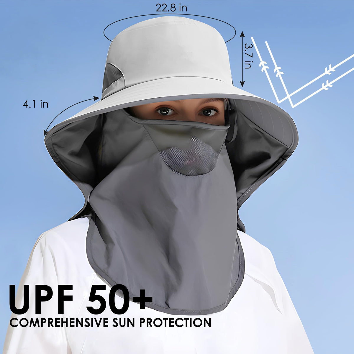 Outdoor Sun Hat for Men, 50+ UPF Protection Safari Cap Wide Brim Pure Cotton Fishing Hat with Neck Flap for Dad, Sunscreen Garden Hiking Beach Desert