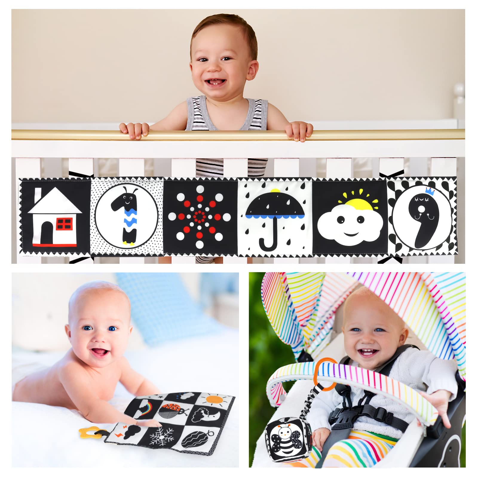 KUANGO 3 PCS Black and White High Contrast Baby Toys Newborn Toys 0-6 Months, Visual Stimulation Sensory Soft Book, Infant Tummy Time Toys 0-3-6 Months Baby Gifts - Medaid International