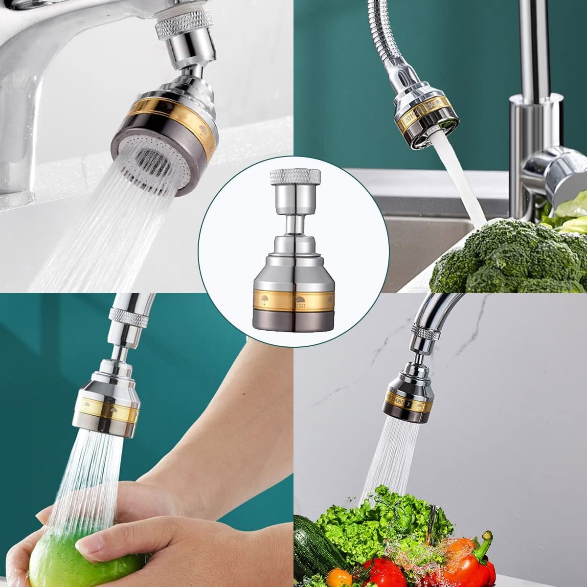 Azonee Faucet Sprayer Attachment, Kitchen Faucet Spray Head, Solid Brass and Stainless Steel 360 Degree Rotatable Aerator 3 Flow Mode Adjustable High-Pressure Booster Anti-Splash Water Saving Faucet