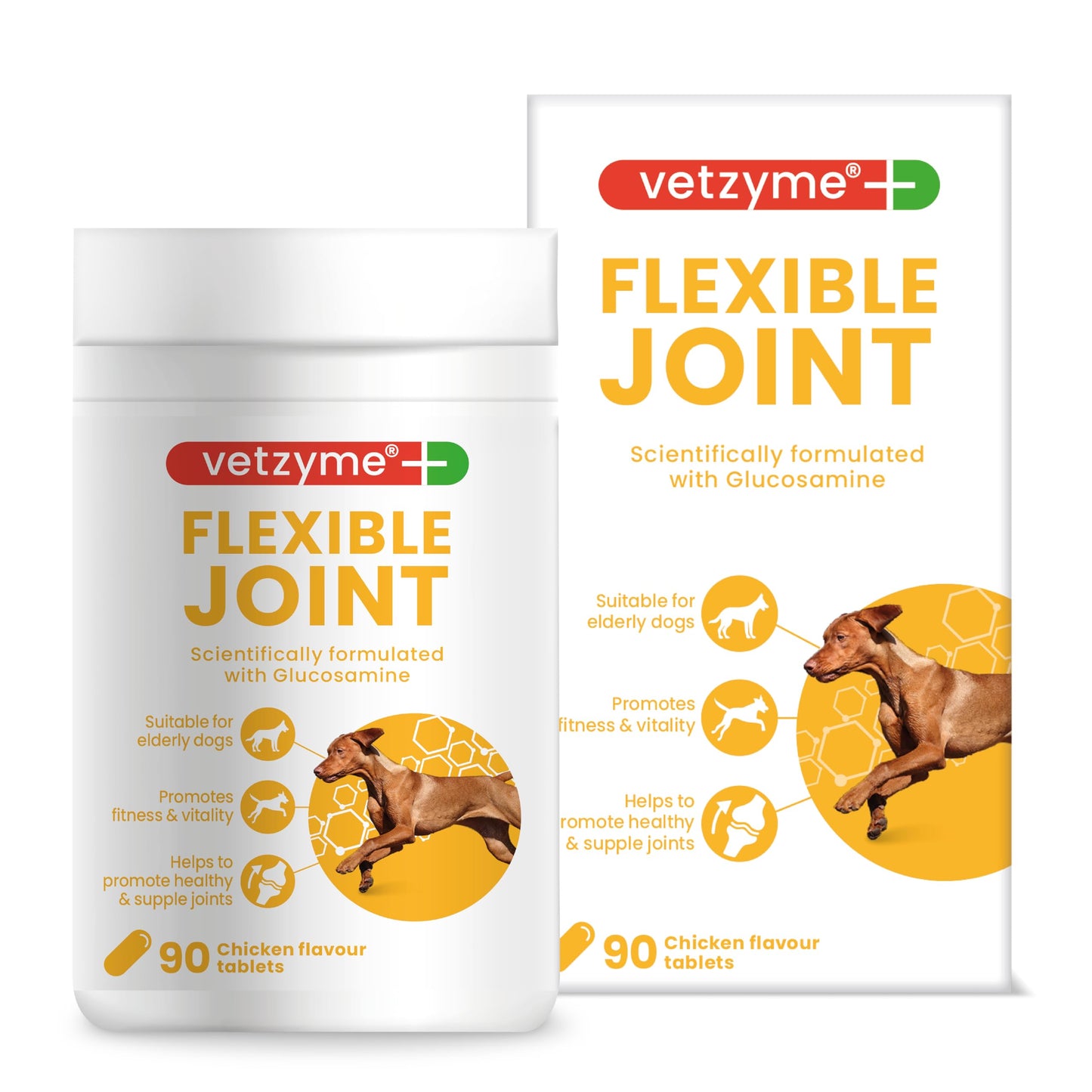 Vetzyme Flexible Joint Tablets with Glucosamine, 90 Tablets - Medaid International