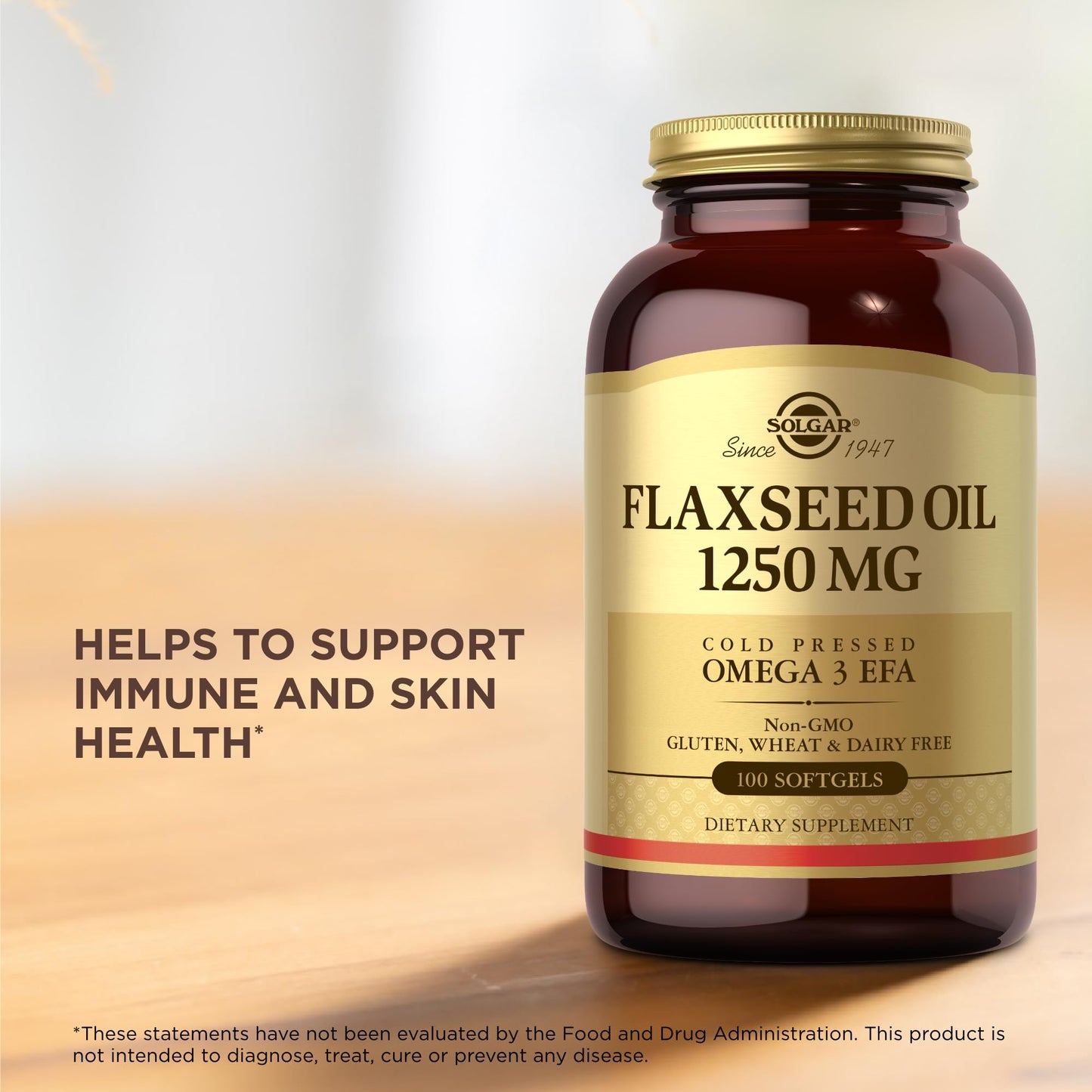 Solgar Flaxseed Oil 1250 mg, 100 Softgels - Organic, Cold-Pressed Omega 3 Essential Fatty Acids - Supports Heart, Immune & Skin Health - Non-GMO, Gluten Free, Dairy Free - 50 Servings - Medaid International