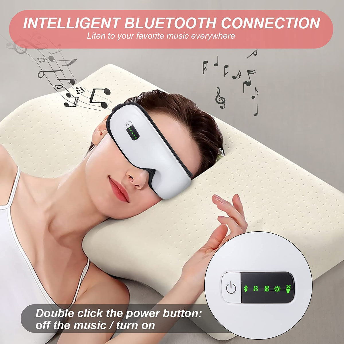 KASTWAVE Eye Massager with Heat,Bluetooth Music Rechargeable Eye Heat Massager,Acupoints Point Eye Massage,Relax and Reduce Eye Strain Dark Circles Eye Bags Dry Eye-White