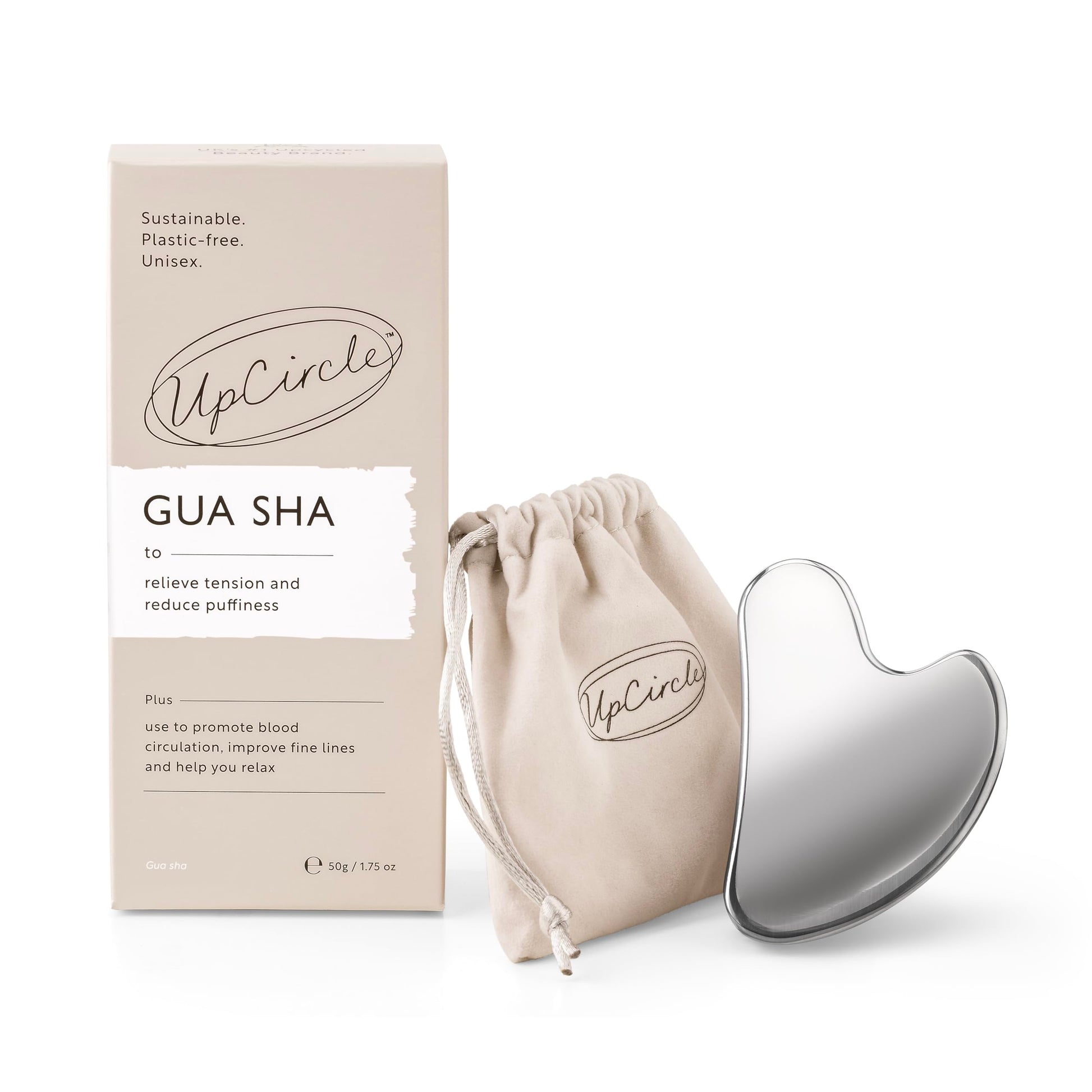 UPCIRCLE Gua Sha Facial Tool - Relieves Tension, Aids Lymphatic Drainage + Boosts Circulation for A Healthy Glow – Stainless Steel Tool - Medaid International