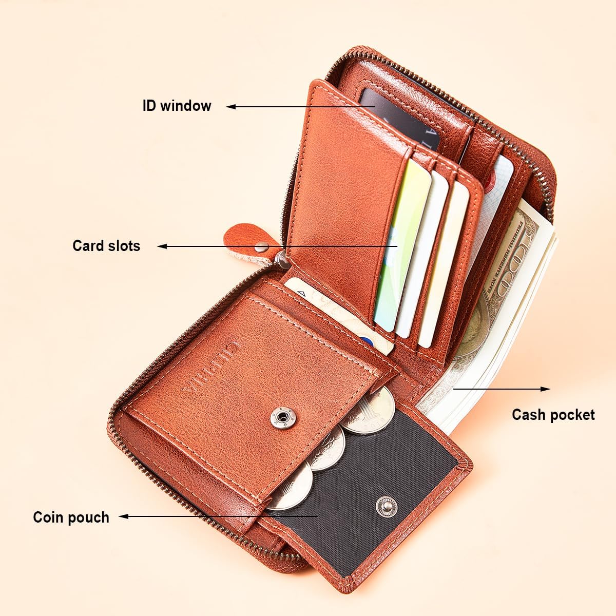 KASTWAVE Men's Genuine Leather Wallet RFID Blocking Protection, Large Capacity Bifold Multi-card Leather Wallets and Coin Purse for Men Gift for Him