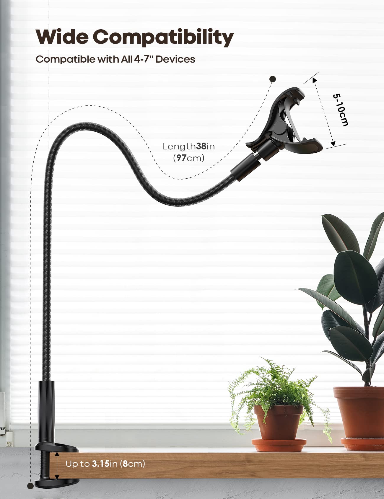 Lamicall Gooseneck Phone Holder Bed - [Nylon Braided] Flexible Arm, 38inch Overall Length, 360 Adjustable Clamp Clip, Overhead Cell Phone Mount Stand for Bed, Desk, 4-7” Cellphone - Medaid International