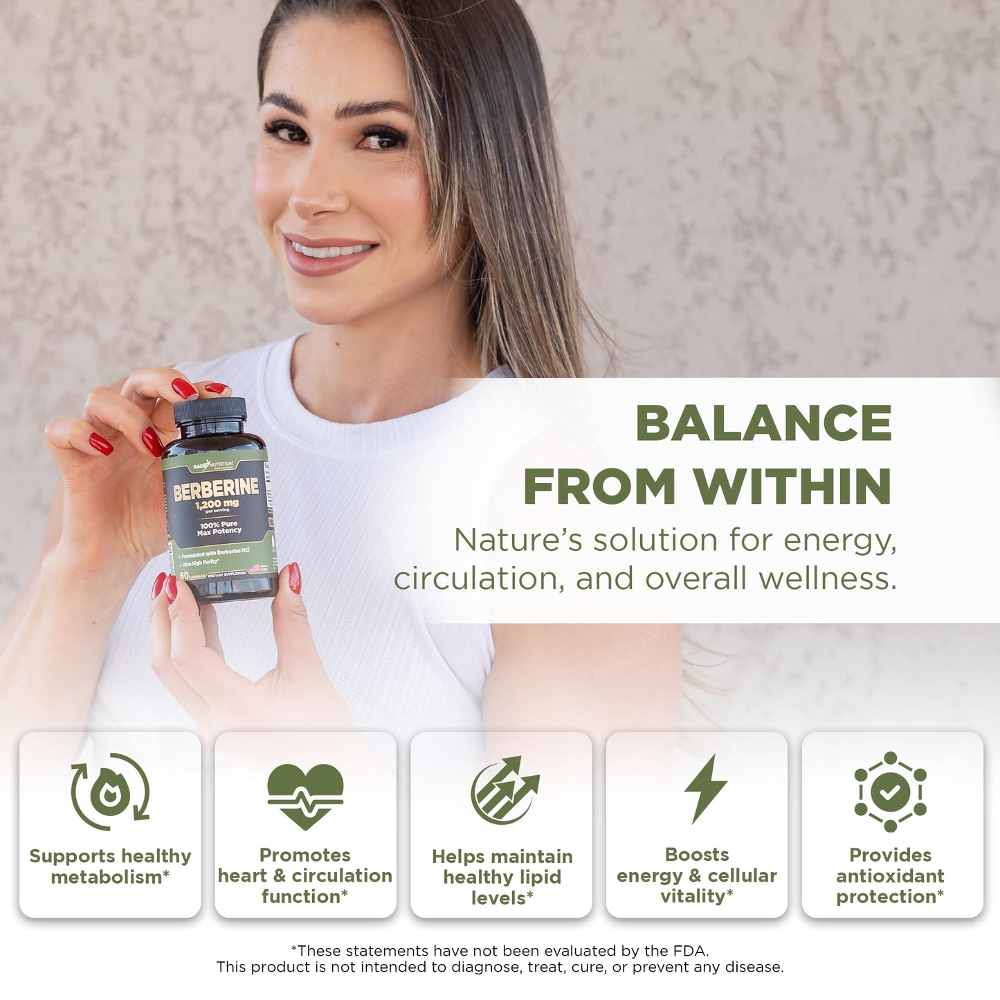 Gade Nutrition Berberine Supplement | Berberine HCI 1200mg Per Serving - Top Choice Vegetable Capsules, Gluten Free, Non-GMO, Dairy Free - Made in USA - Medaid International