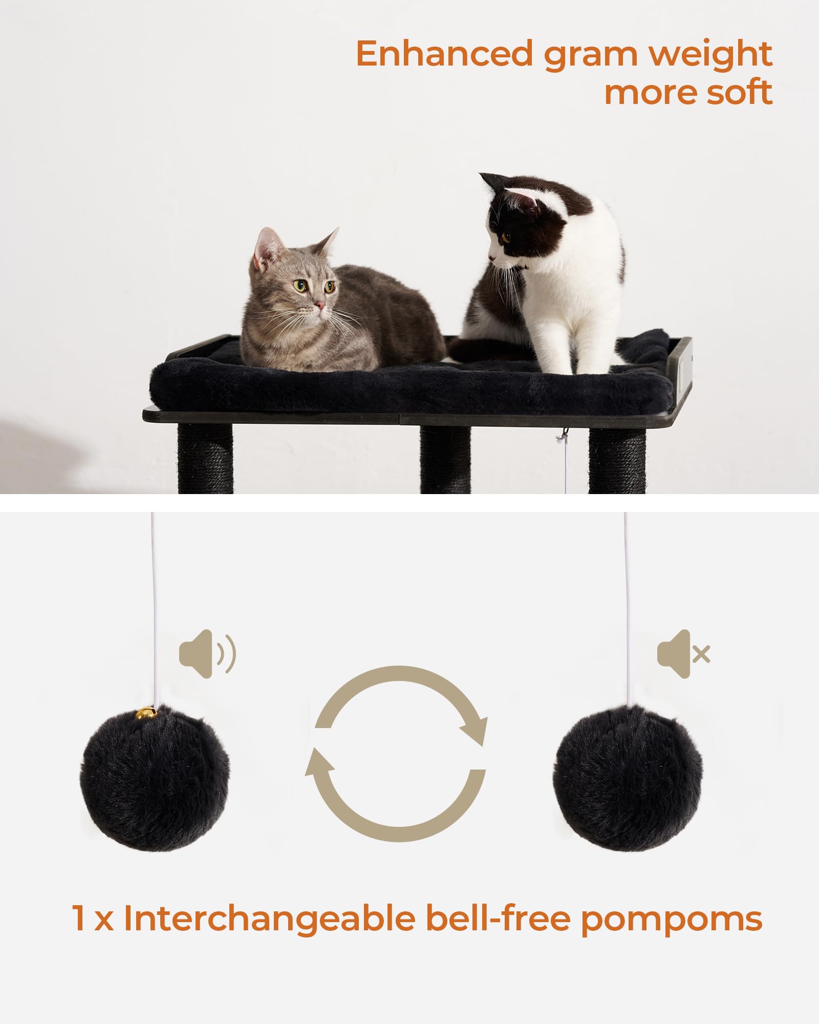 FourFurPets 26.7in Cat Tree Tower Condo, Cat Scratch Posts for Indoor Cats, Big Plate, Three 23.6in Full Sisal Scratching Posts, Black - Medaid International
