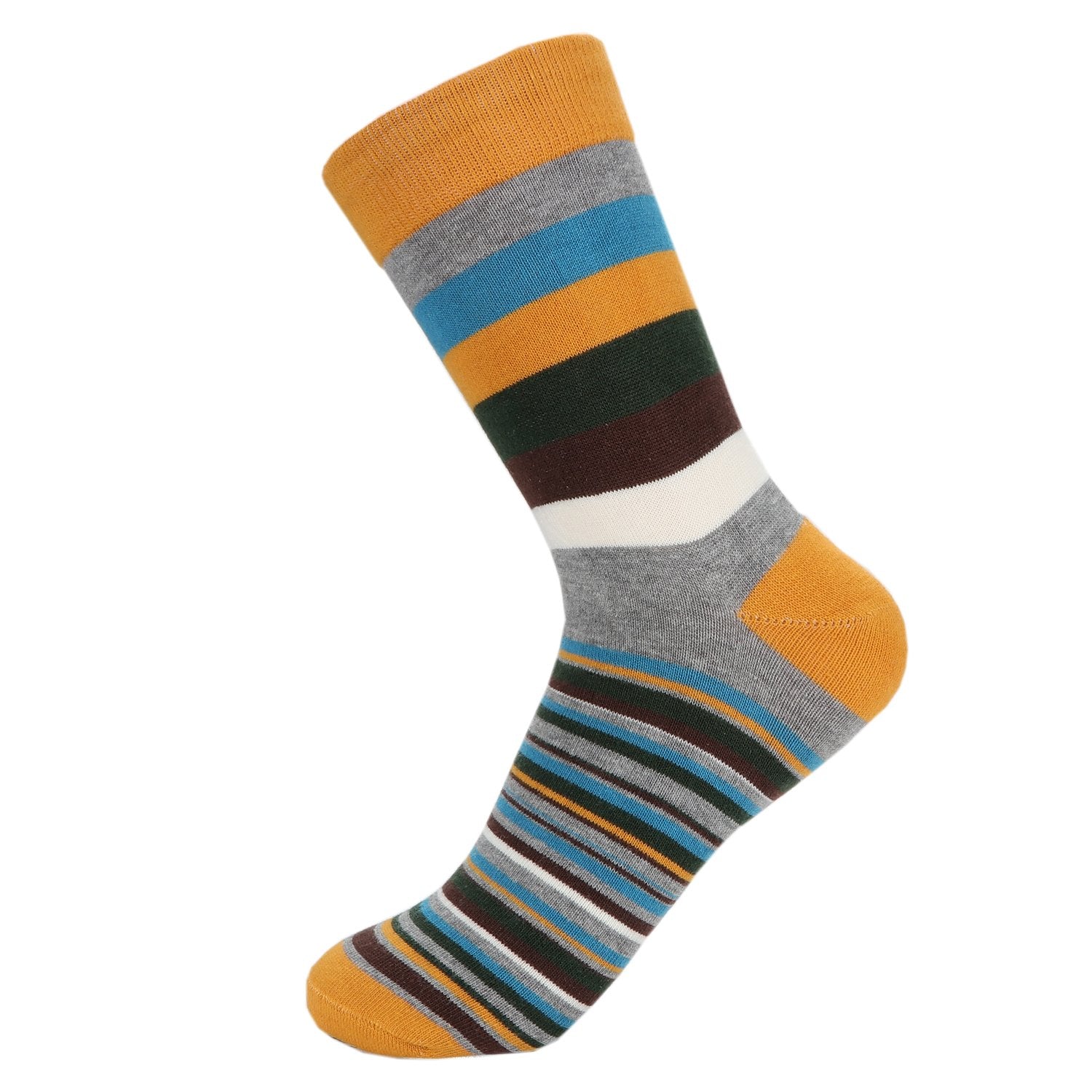 HOYOLS Mens Dress Casual Stripe Patterned Socks Cotton Crew Colorful Business Long Socks 5 Color Pack (L Size) Size 10-13 - Medaid International