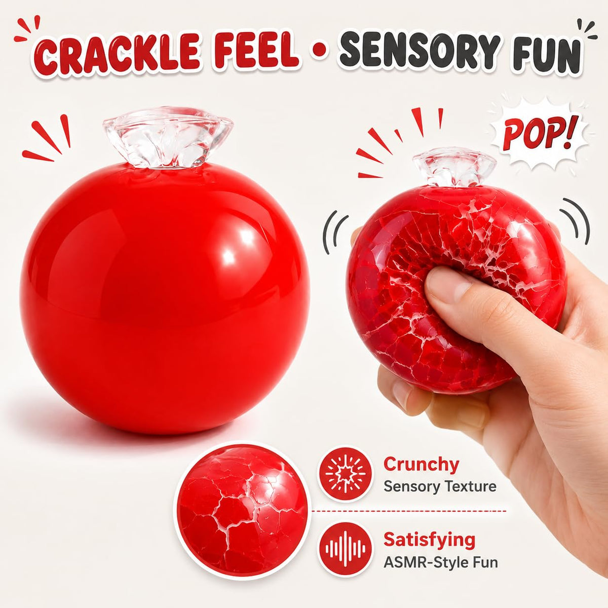ORCHID M®Red Apple Crackle Squishy Ball, Red Apple Squeeze Sensory Fidget Toy with Crunchy Crackle Feel
