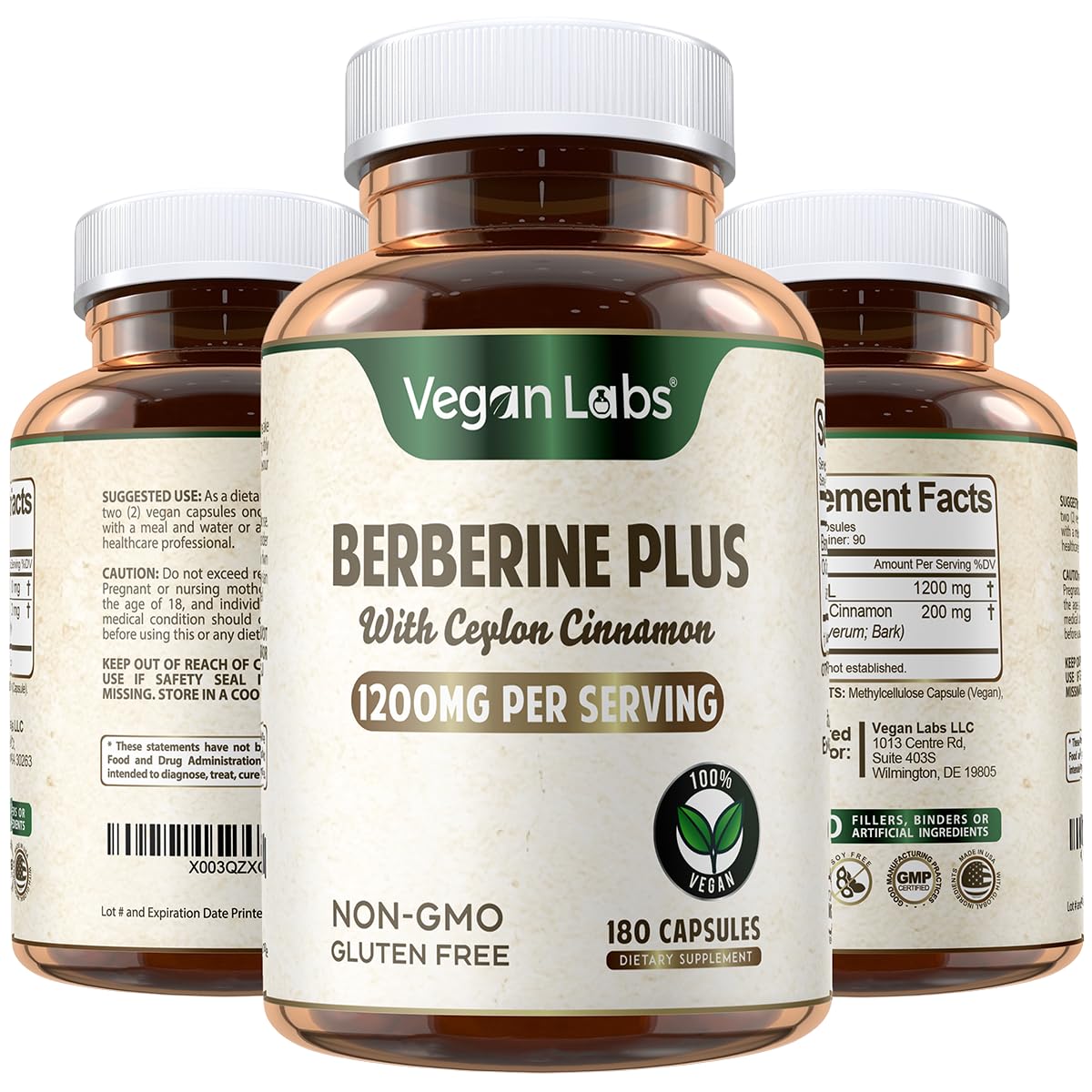 Vegan Labs Berberine HCL 1200MG with Organic Ceylon Cinnamon- 180 Vegan Capsules- Supports Overall Health and Immune System - Medaid International