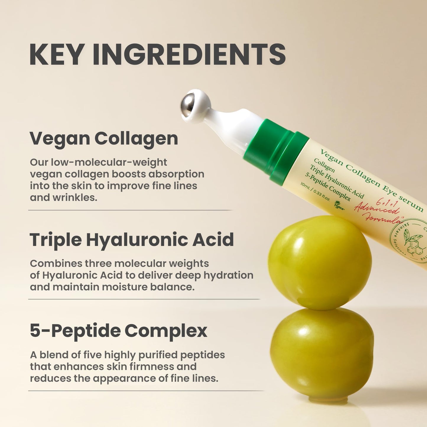 AXIS-Y Vegan Collagen Eye Serum - K Beauty Triple Hyaluronic Acid & Peptide Collagen Serum Improve Skin Elasticity, Reduce Fine Lines & Dark Circles - Vegan Korean Skin Care Eye Cream - 0.33 fl. oz. - Medaid International