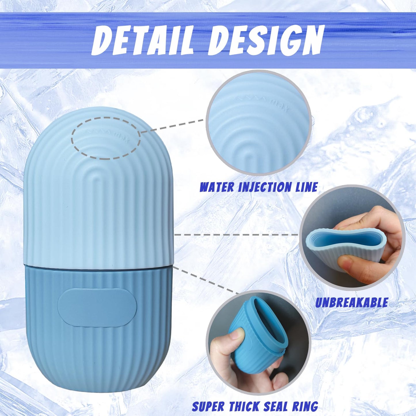 Joyeee Ice Face Roller, Reusable Silicone Mold Face Massage Eye Facial Beauty Skin Care Tools Apply Ice for Shrink Pores Anti Wrinkle Reduce Puffiness Improve Skin Elasticity, Striped - Medaid International