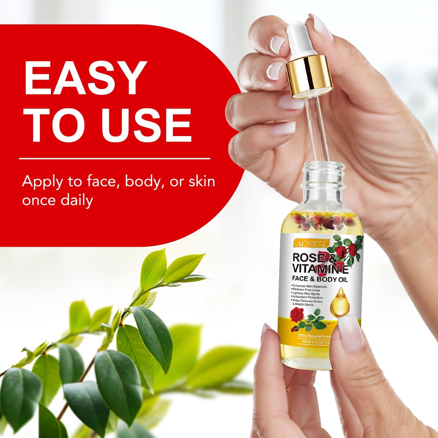 RoongDuuDll Rose Oil for Face with Rose Petal Flower, Natural Vitamin E Oil for Anti-aging, Scars & Stretch Mark, Gua Sha Face Oil, Massage Body Oil Scented for Dry Skin, Scalp and Nail - 60ml - Medaid International