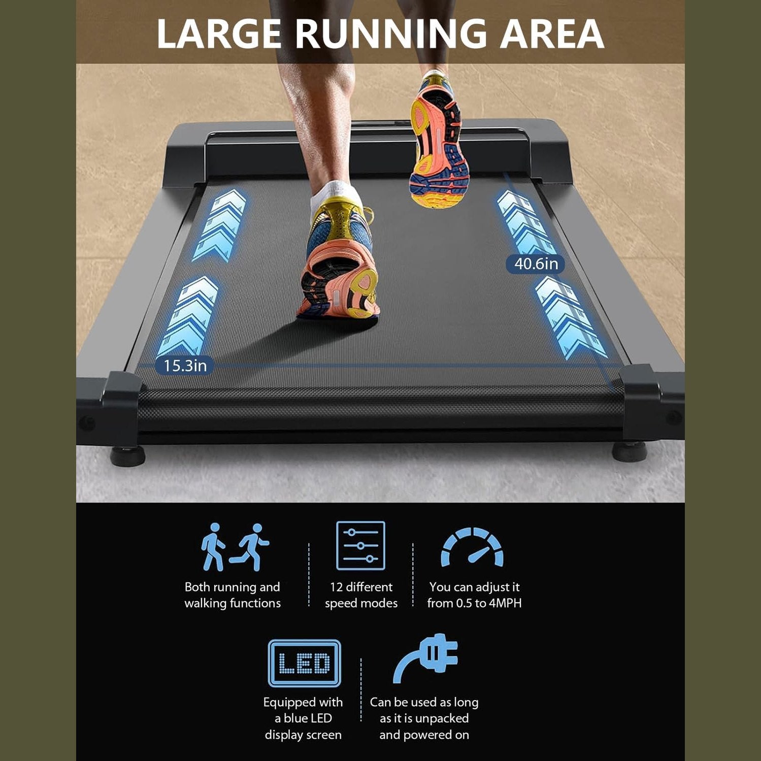 INGUNAR Treadmill For Home, 2.25 HP Protable Under Desk Treadmill Walking Pad With Remote Control, LED Display, Jogging Walking Machine For Exercise, 265lbs, Installation Free (Blackness)INGUNAR Treadmill For Home - Medaid International