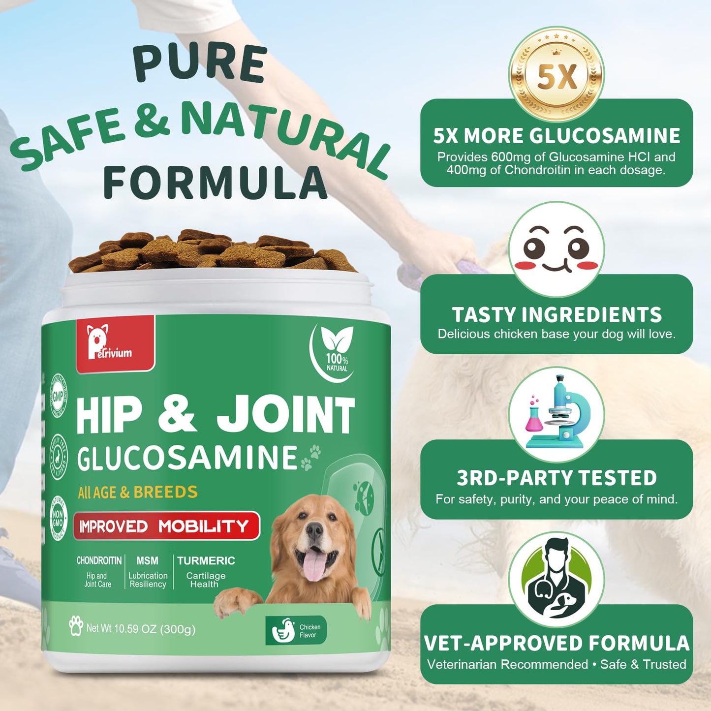 Hip and Joint Supplement for Dogs, Glucosamine Treats Chews with Chondroitin, MSM, Turmeric - Support Joint Pain Relief, Mobility, Reduce Occasional Discomfort, Fit All Ages and Breeds, 150 Soft Chew