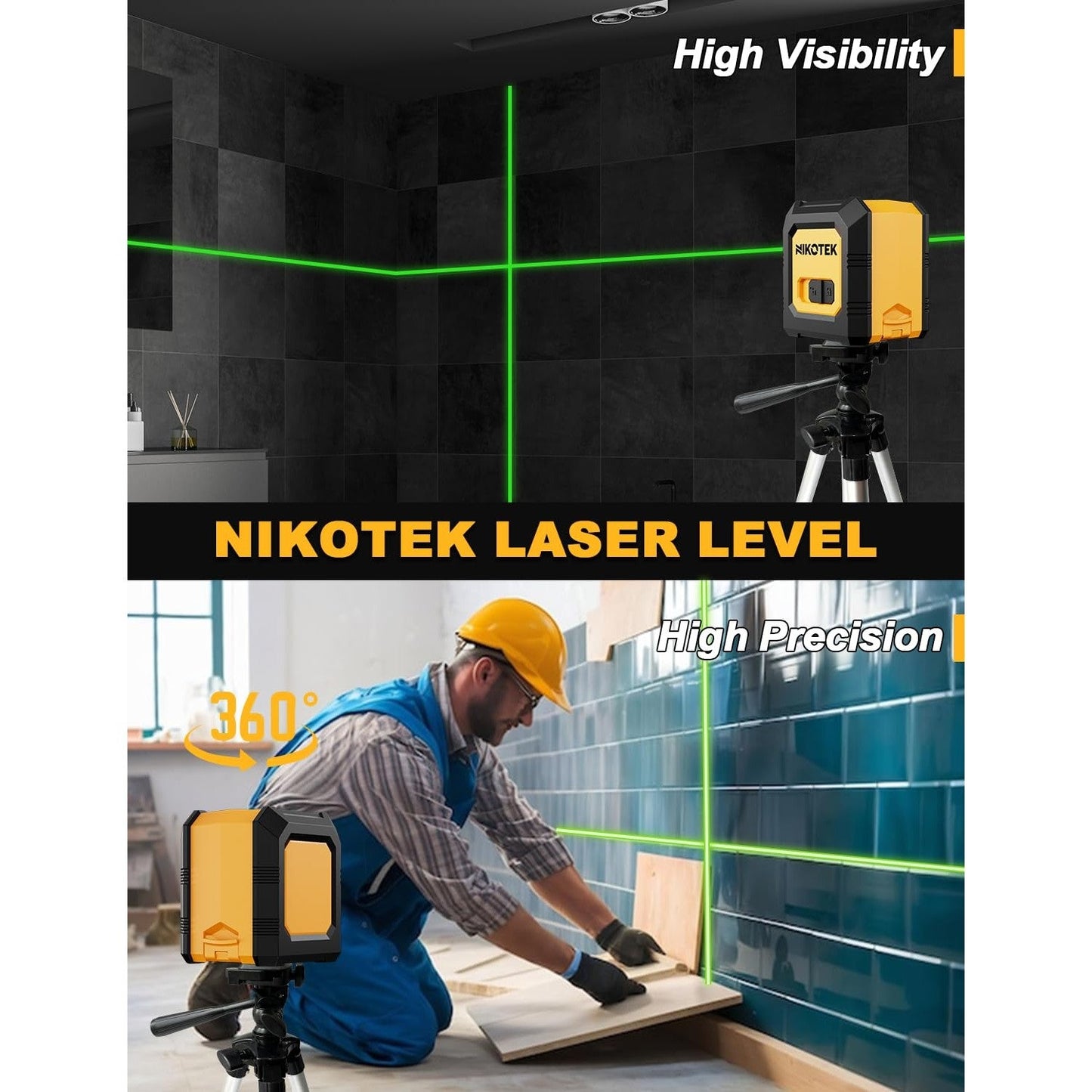 Nikotek Laser Level with Tripod, Self-Leveling Green Beam Horizontal and Vertical Cross-Line Laser for Home Decoration Carrying Pouch, Battery Included - Medaid International