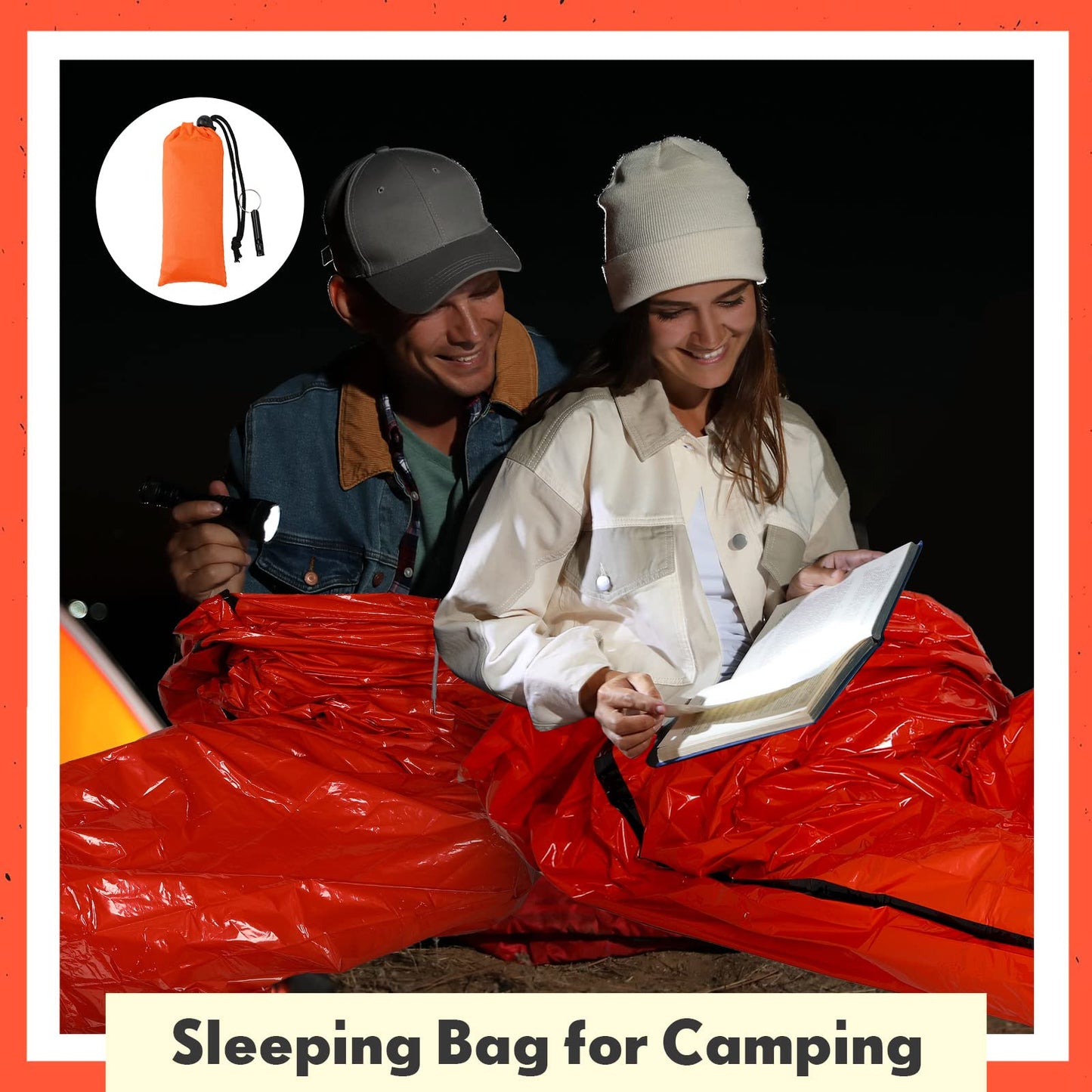 Qunclay 24 Set Emergency Sleeping Bag Survival Bivvy Sack Blanket with Whistles Lightweight Portable Thermal Survival Bag Thick Tent with Hood Extension Nylon Stuff Sack for Camping Hiking Outdoor