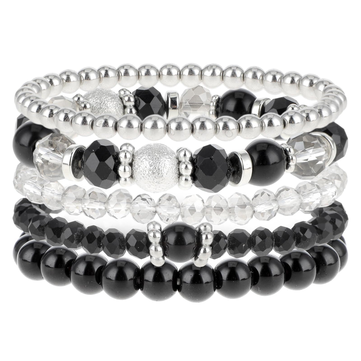 KASTWAVE Beaded Stretch Bracelets, 5 Pcs Stackable Crystal Bead Bracelets, Precious Healing Crystals, Bohemian Fashion Accessories, Positive Energy Boost, Gifts for Women