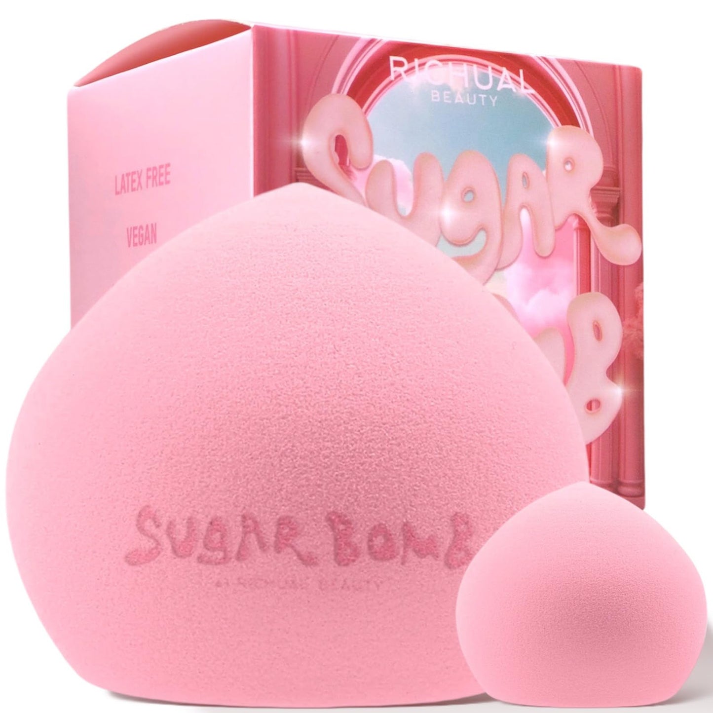 BIG SUGAR BOMB BLENDER Set by Richual Beauty ~ Butter Soft Marshmallow Makeup Sponges for Face & Body ~ Incl: 1 LARGE & 1 MINI Mochi Makeup Sponge ~ Flawless Application of Foundation Creams & Powders - Medaid International