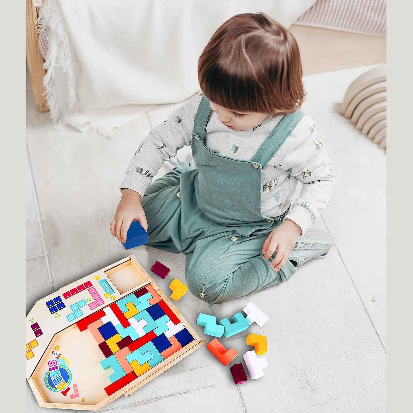 40pcs Wooden Puzzle Blocks Puzzle Intelligence Toy Set Creative 3D Russian Blocks Game Toy