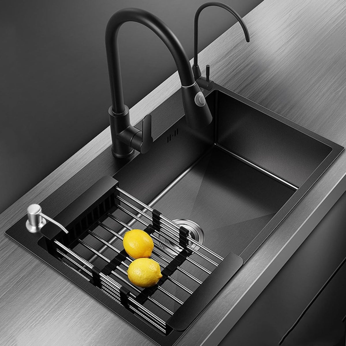 Stainless steel kitchen sink 60 * 45 cm undermount sink one basin sink kit (silver)