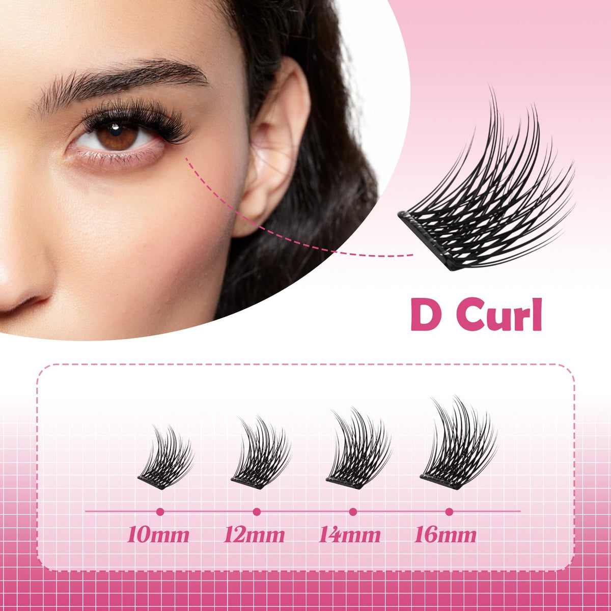 36pcs Self Adhesive Lash Clusters Reusable DIY Eyelash Extensions - D Curl 10-16mm Pre-Glued Lash Clusters No Glue Needed, Includes Tweezers for 1-STEP Easy Application