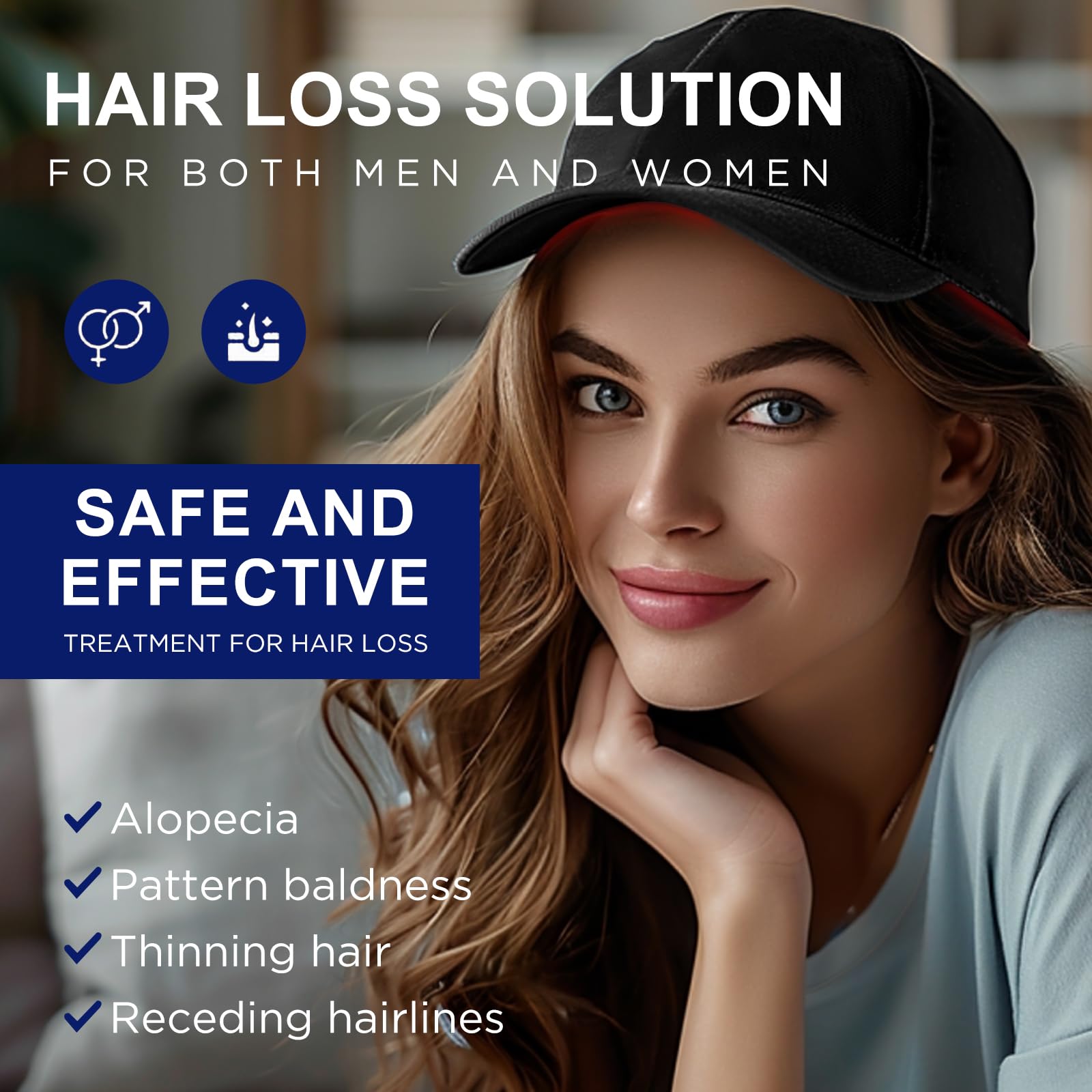 Laser Hair Growth Cap, Red Light Therapy Cap, Low Level Laser Therapy (LLLT) Equipment for Promoting Hair Growth in Women and Men（Black） - Medaid International