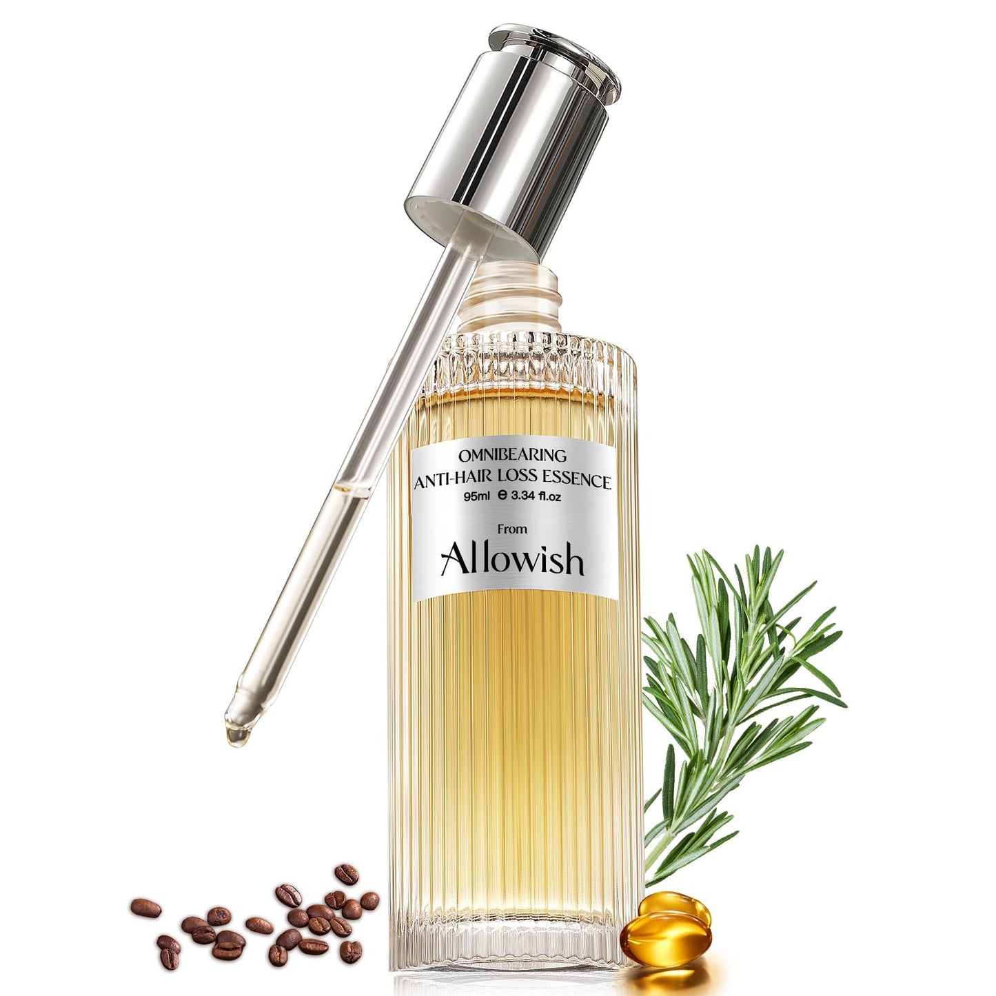 ALLOWISH Hair Growth Serum 95 ml - Rosemary Hair Thickening Serum with Biotin, Caffeine for Hair Thinning & Shedding – Promotes Healthy Scalp, Fuller, Nourish, Strengthens Roots - Medaid International