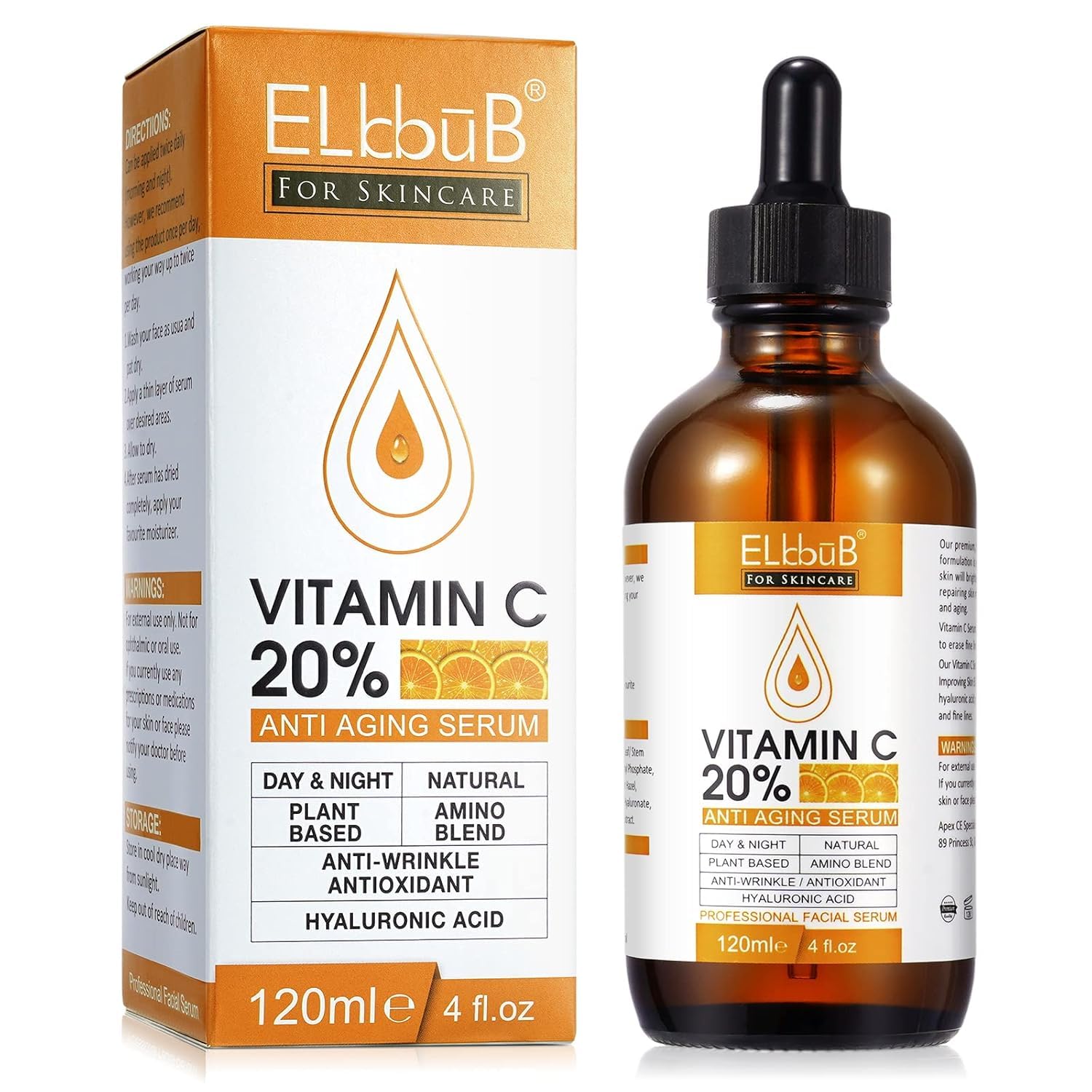 Premium 20% Vitamin C Serum For Face with Hyaluronic Acid, Retinol & Amino Acids - Boost Skin Collagen,Hydrate & Plump Skin, Anti Aging & Wrinkle Facial Serum (4 Fl Oz (Pack of 1)) - Medaid International