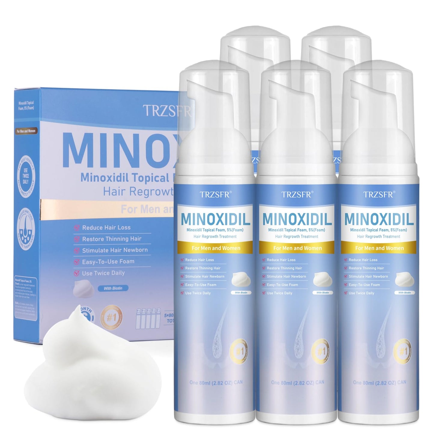 Trzsfr 5% Minoxidil Foam for Men & Women, Hair Regrowth Treatment for Thinning Hair & Beard Growth, Extra Strength Topical Foam, Clinically Proven Hair Loss Treatment, 6 Month Supply (14OZ Total) - Medaid International