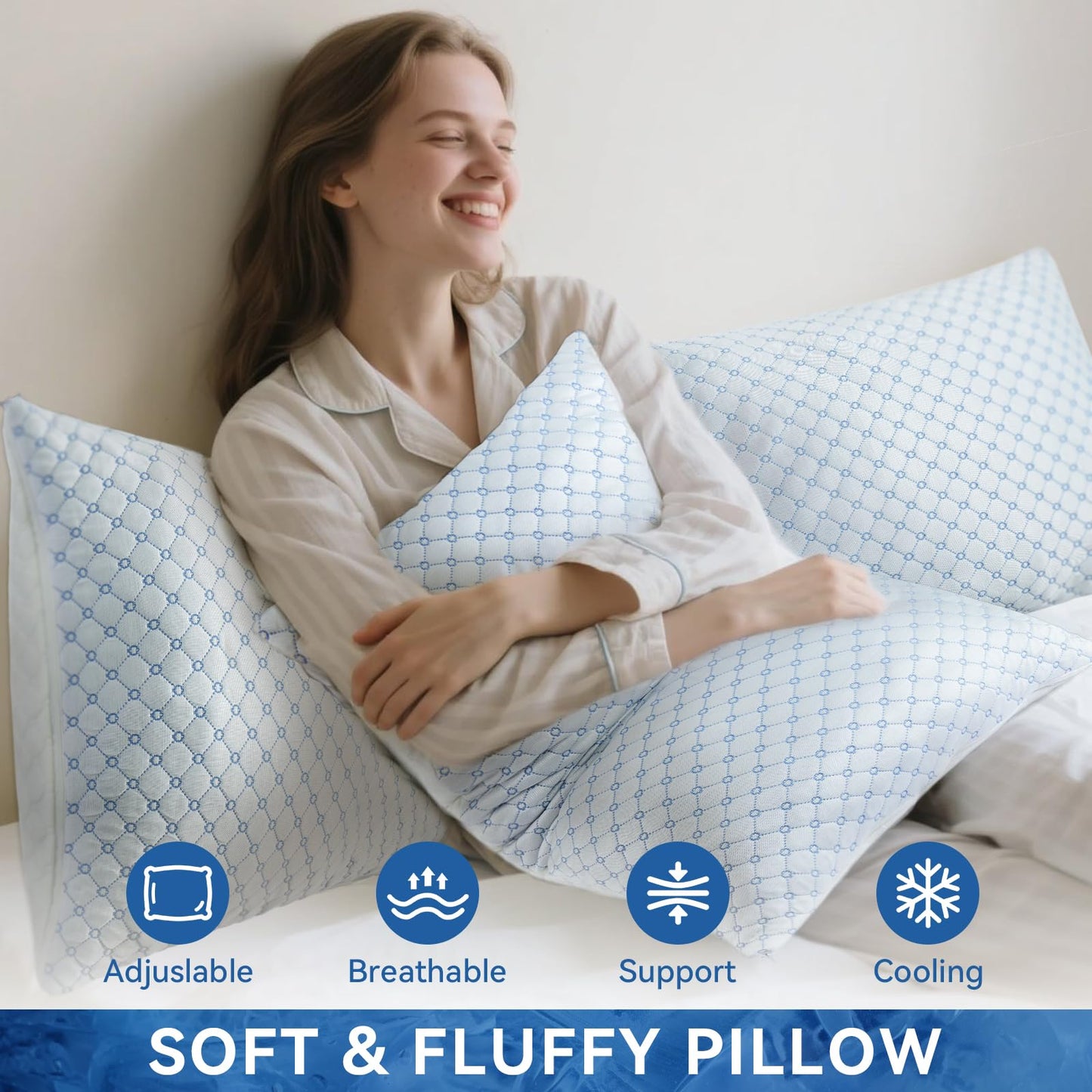 Yagamo Shredded Memory Foam Pillows for Bed Set of 2, Cooling Pillows for Sleeping Queen Size 2 Pack, Adjustable Cool Pillow for Side, Back and Stomach Sleepers - Medaid International