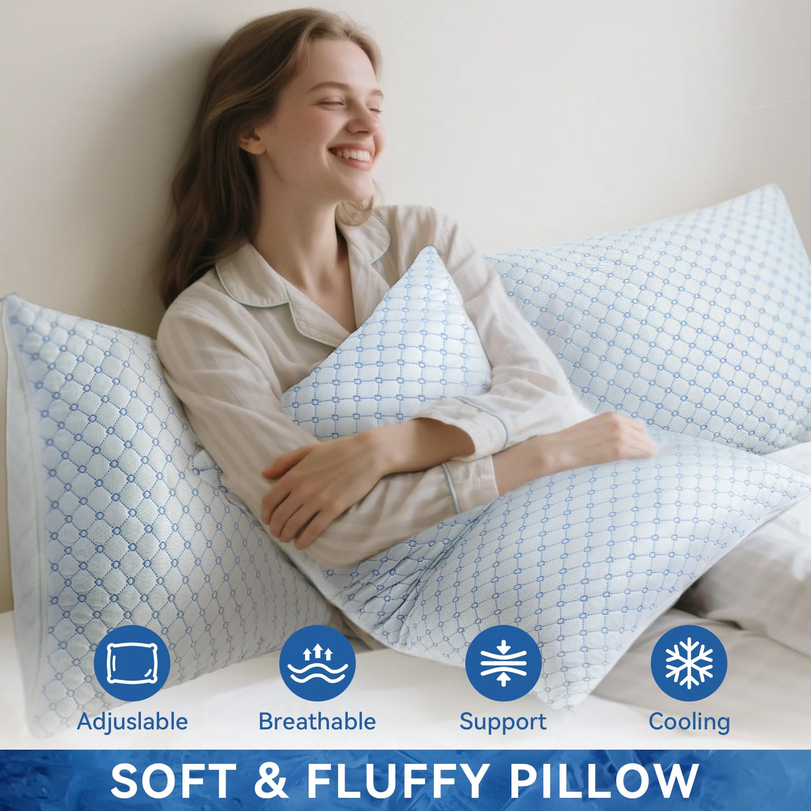 Yagamo Shredded Memory Foam Pillows for Bed Set of 2, Cooling Pillows for Sleeping Queen Size 2 Pack, Adjustable Cool Pillow for Side, Back and Stomach Sleepers - Medaid International
