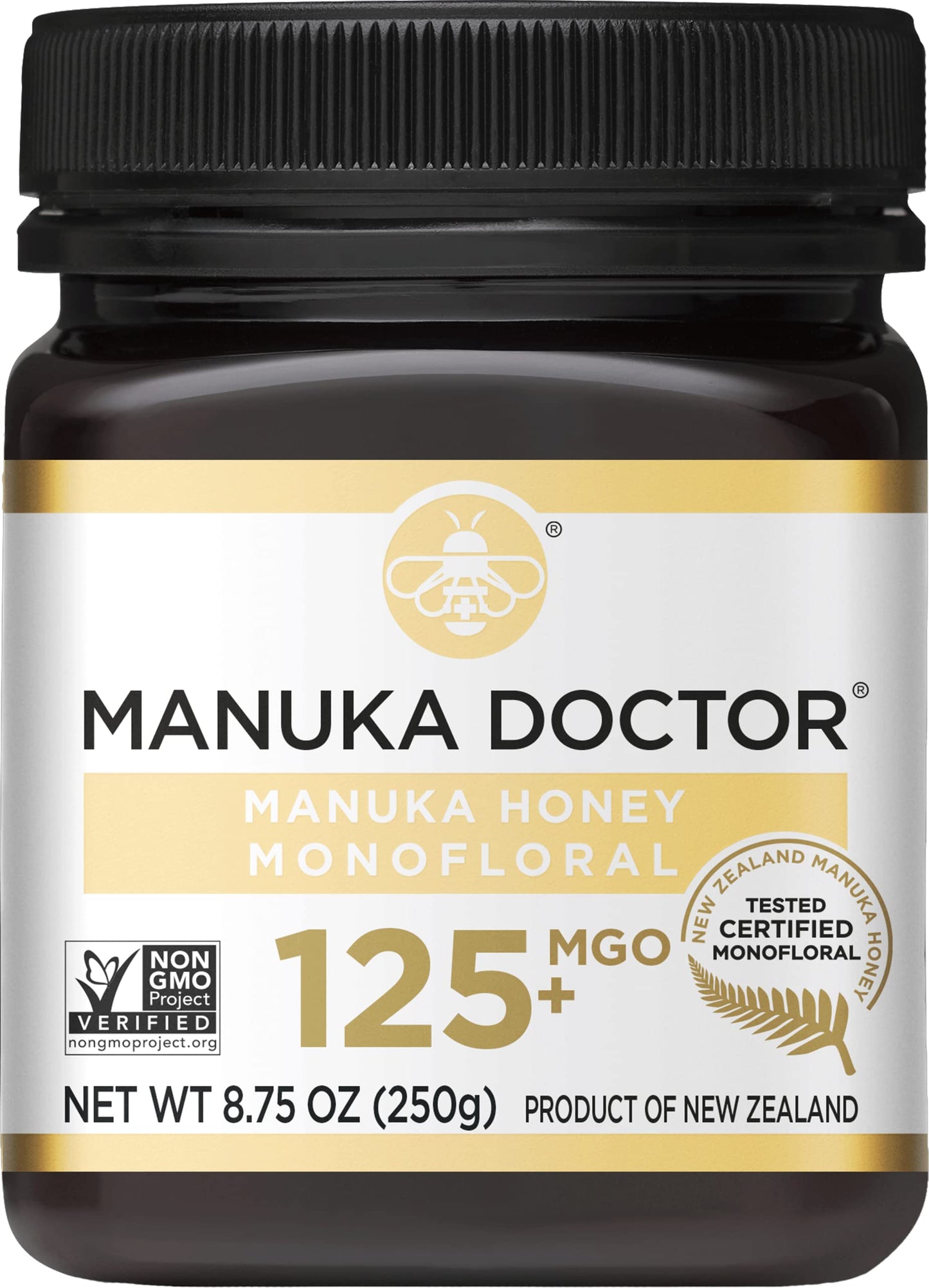 Manuka Doctor - MGO 125+ Manuka Honey Monofloral, 100% Pure New Zealand Honey. Certified. Guaranteed. Raw. Non-GMO (8.75 oz) - Medaid International