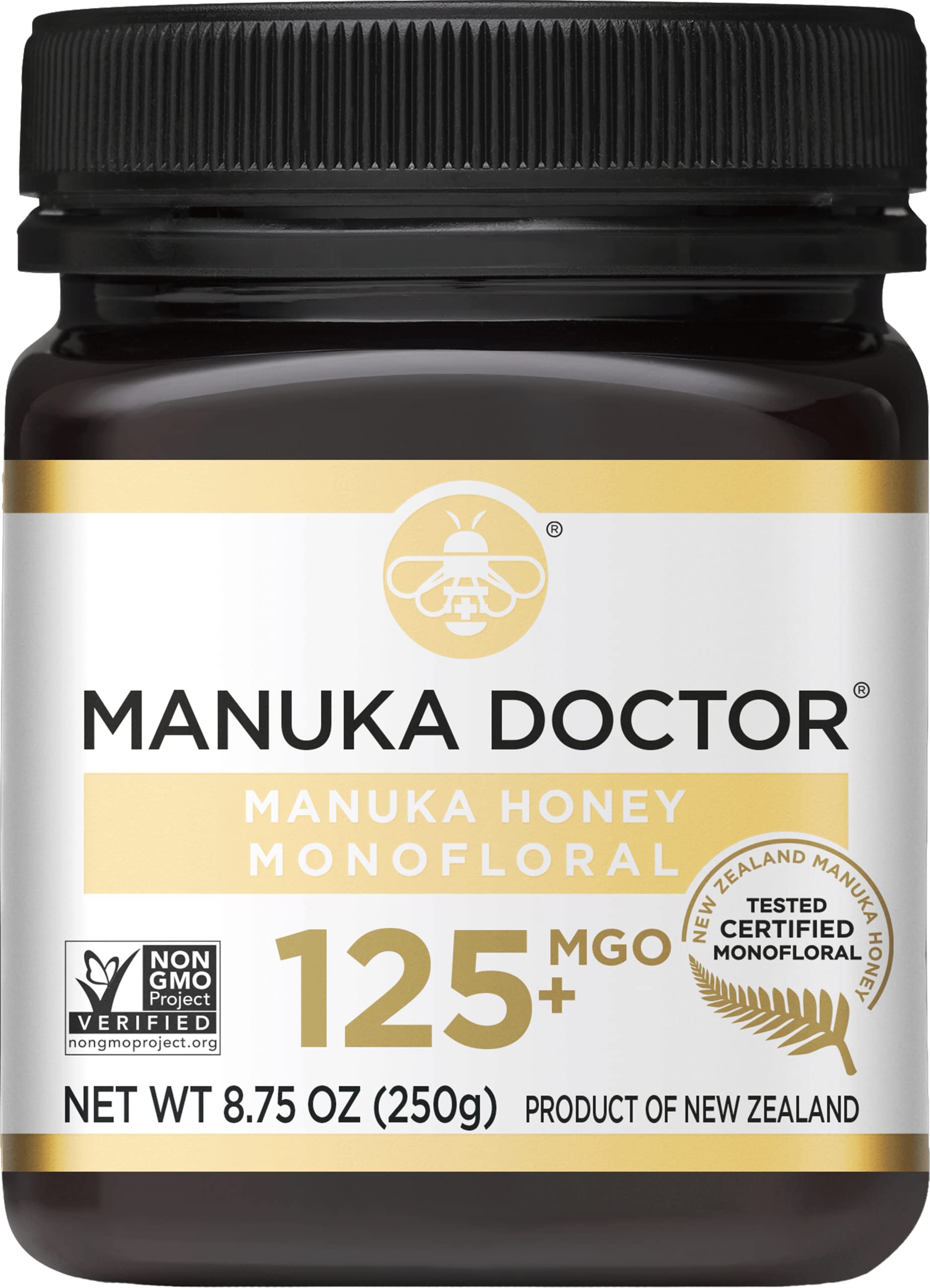 Manuka Doctor - MGO 125+ Manuka Honey Monofloral, 100% Pure New Zealand Honey. Certified. Guaranteed. Raw. Non-GMO (8.75 oz) - Medaid International