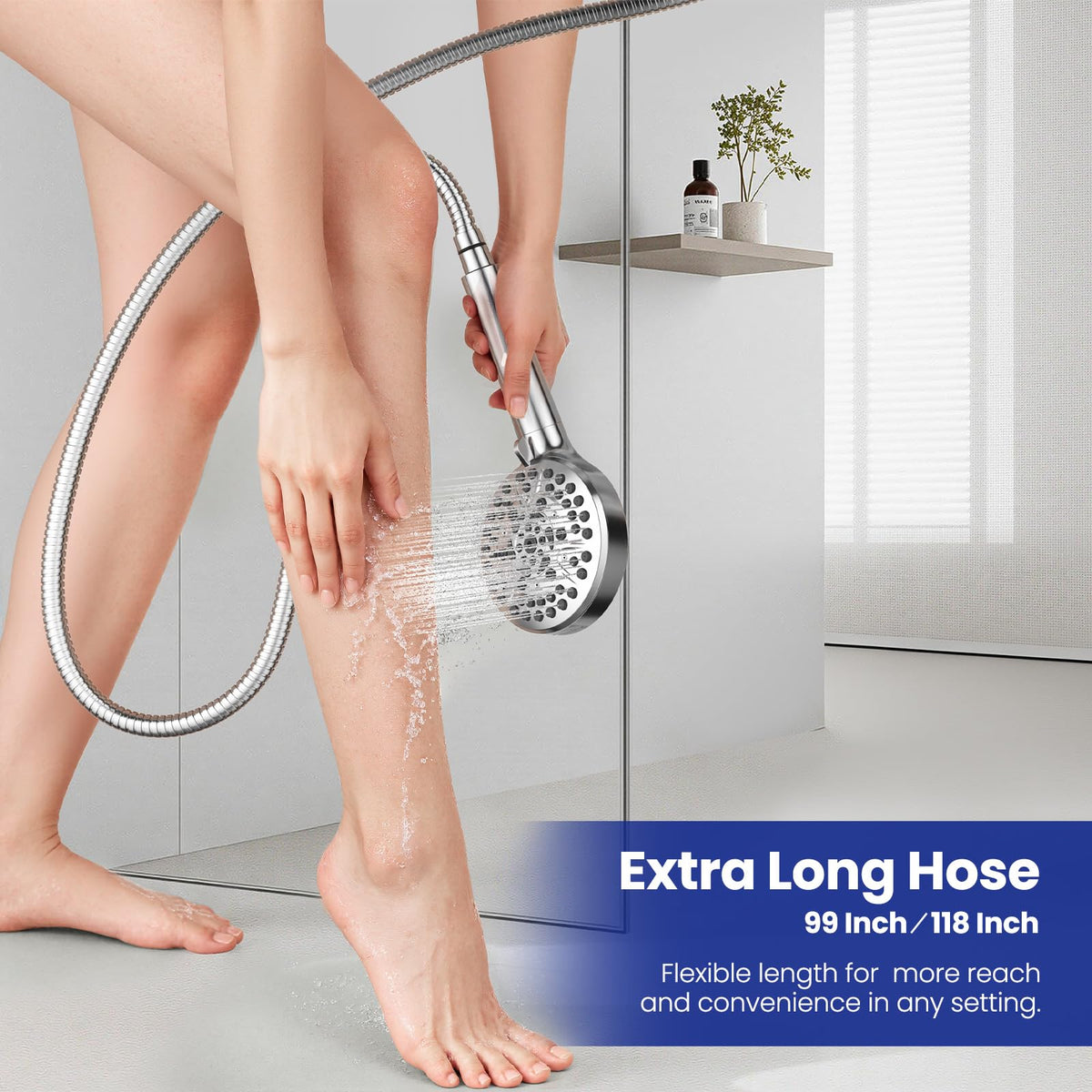 JOMOO Shower Hose, 98 Inch Extra Long Flexible Stainless Steel Handheld Shower Hose Extension with Brass Insert and Nut, EPDM Inner Tube, Anti-Kink Chrome Shower Head Hose Replacement