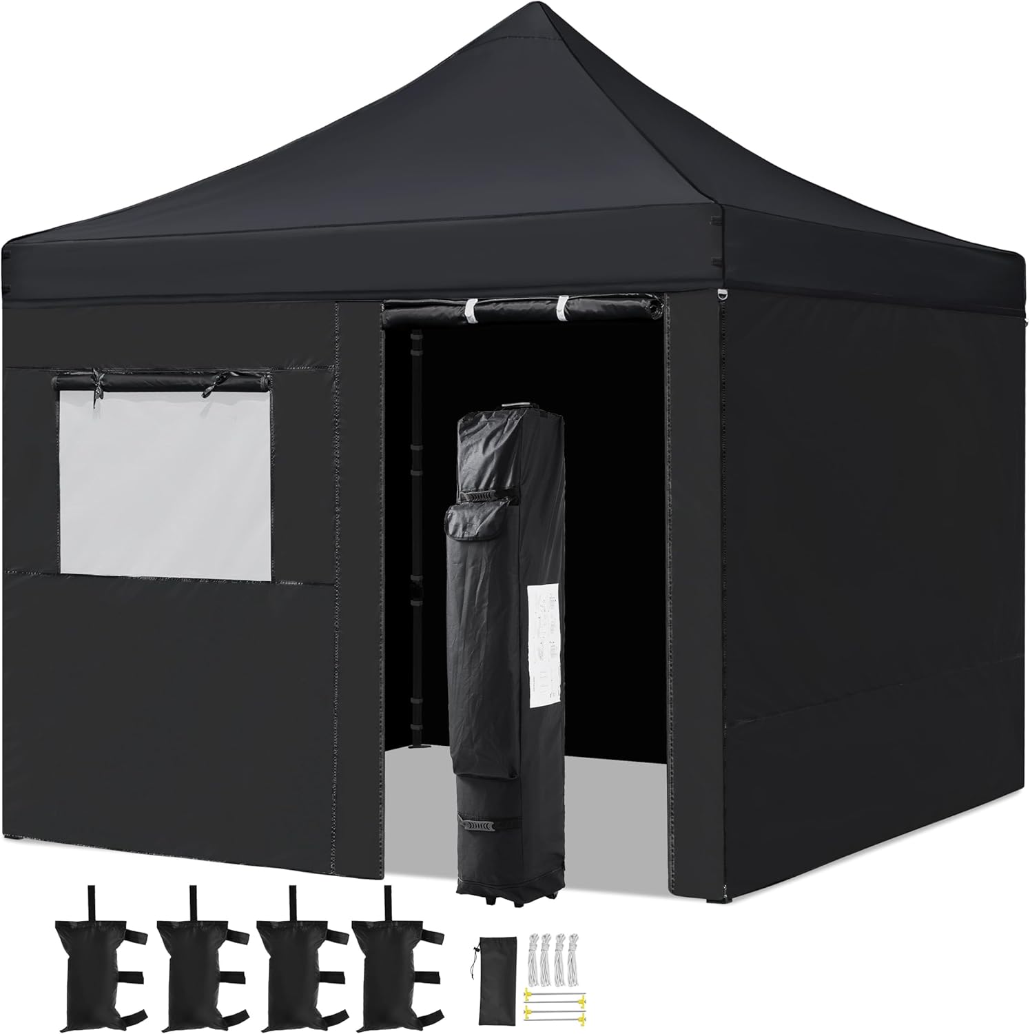 Yaheetech 10x10 Pop Up Commercial Canopy Tent with 4 Removable Sidewalls, Sandbags, Stakes & Ropes, Waterproof Instant Canopies for Wedding Party Commercial Event Pavilion, Black - Medaid International