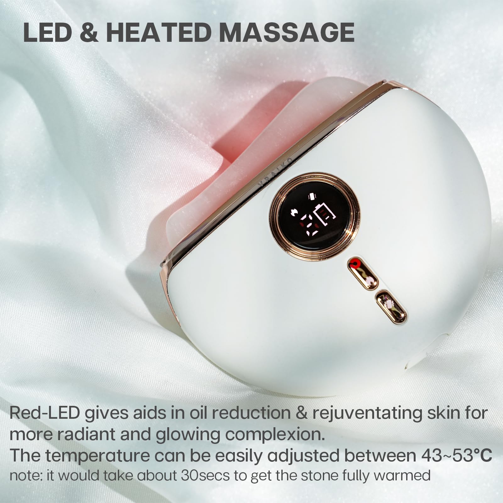 VRAIKO Aurora LED Gua Sha Device, Jade Stone Gua Sha Facial Tool with Heat and Vibration, Face Massager for Anti-Aging Wrinkles Puffiness Skin Rejuvenation and Toning (Aurora) - Medaid International