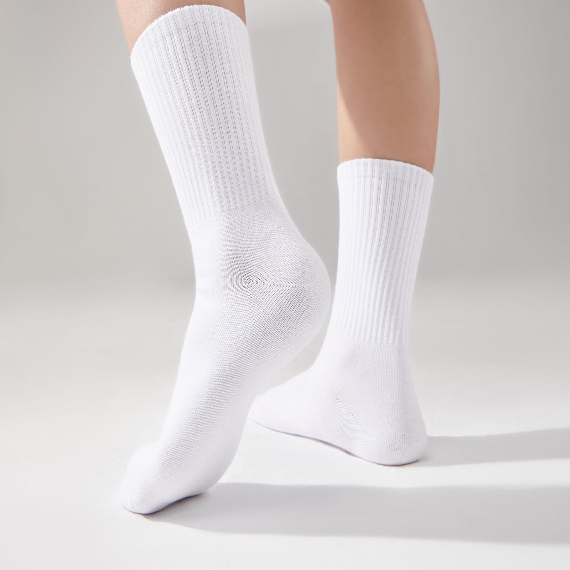 COZYOFFI White Socks for Women Crew: Mid High Length for Boots, Sneakers, Loafer - Medaid International